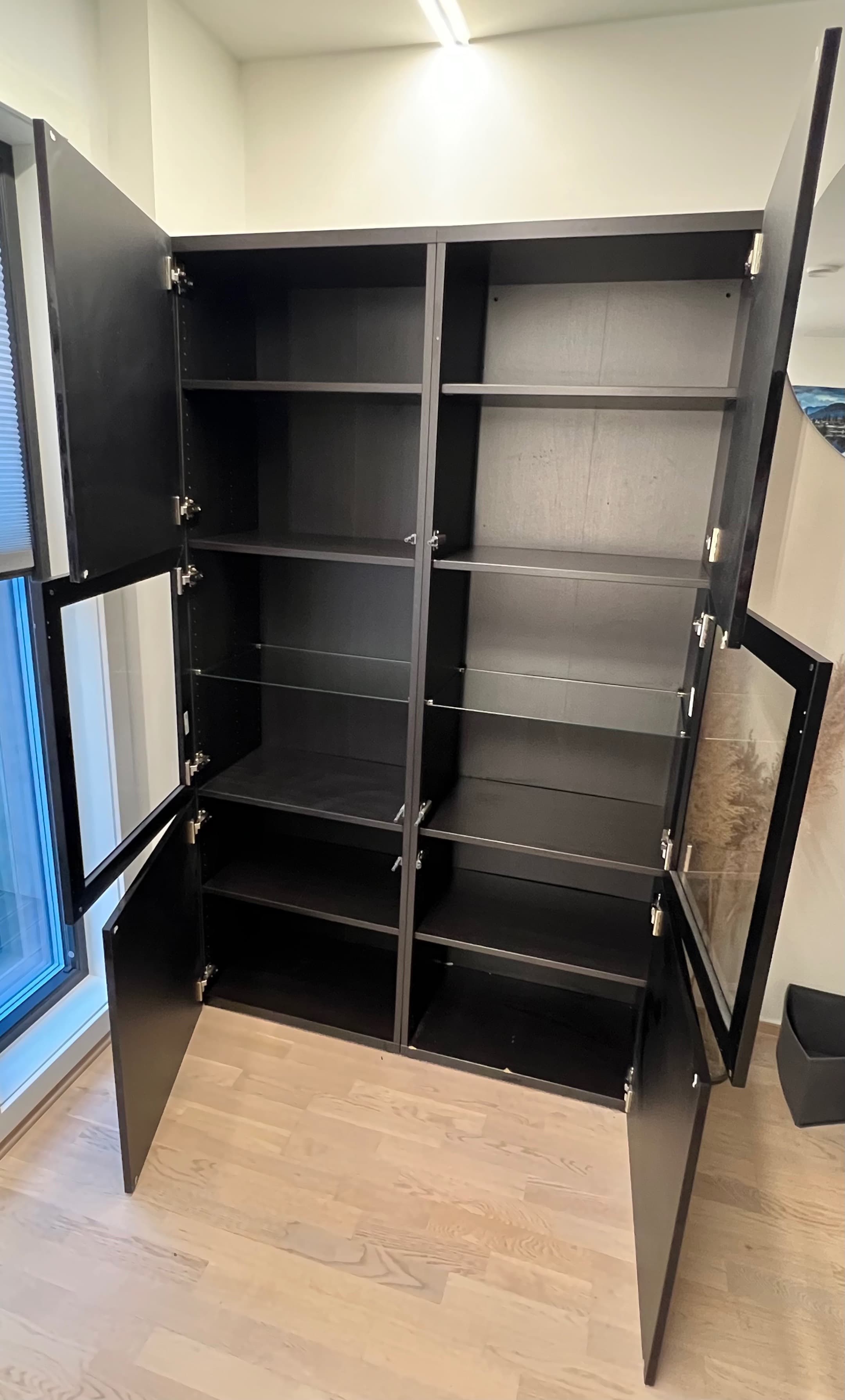 BESTÅ storage combination w glass doors, black-brown Lappviken/Sindvik black-brown clear glass, 120x42x193 cm