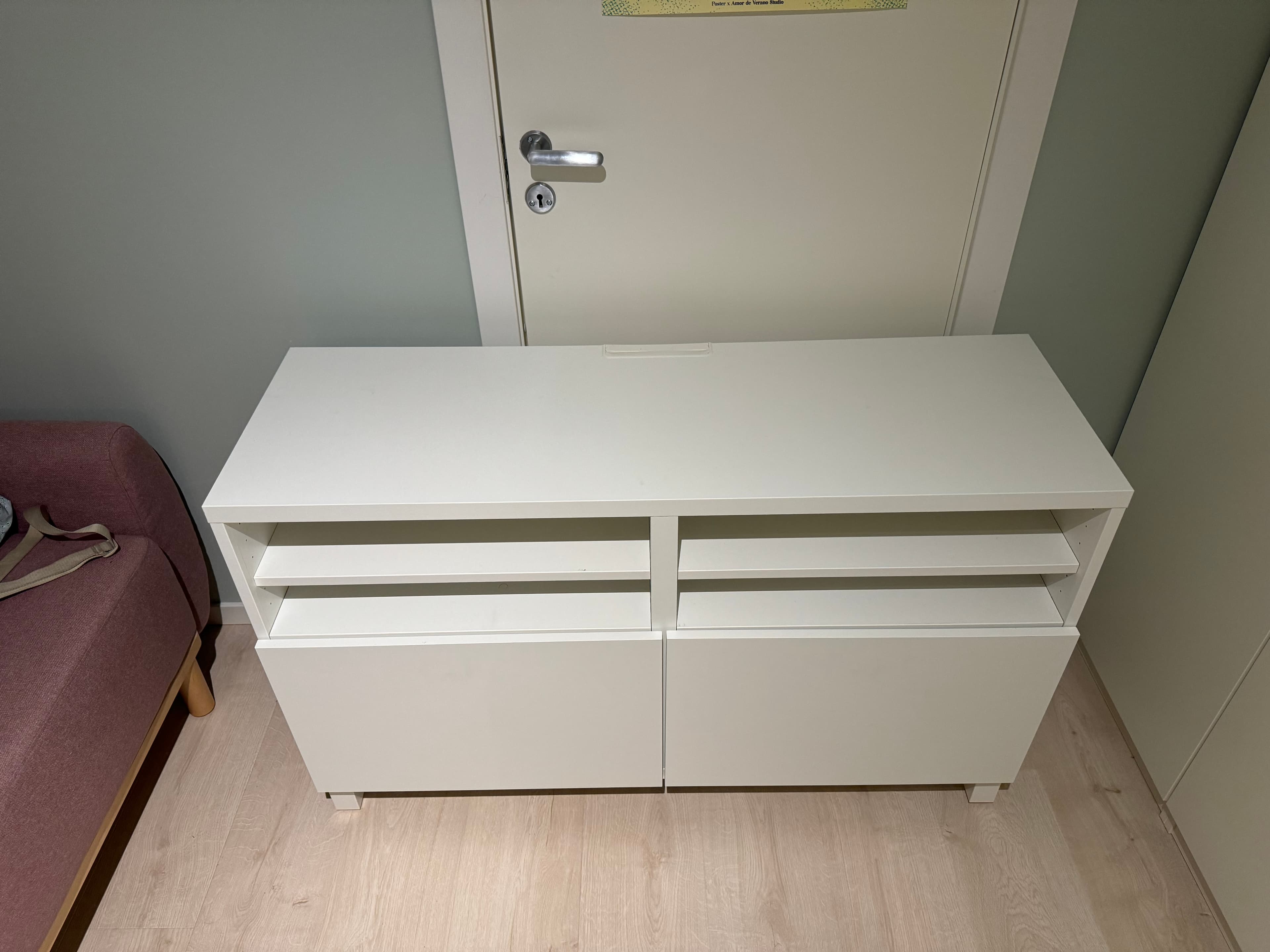 BESTÅ TV bench with doors, white/Lappviken/Stubbarp white, 120x42x74 cm