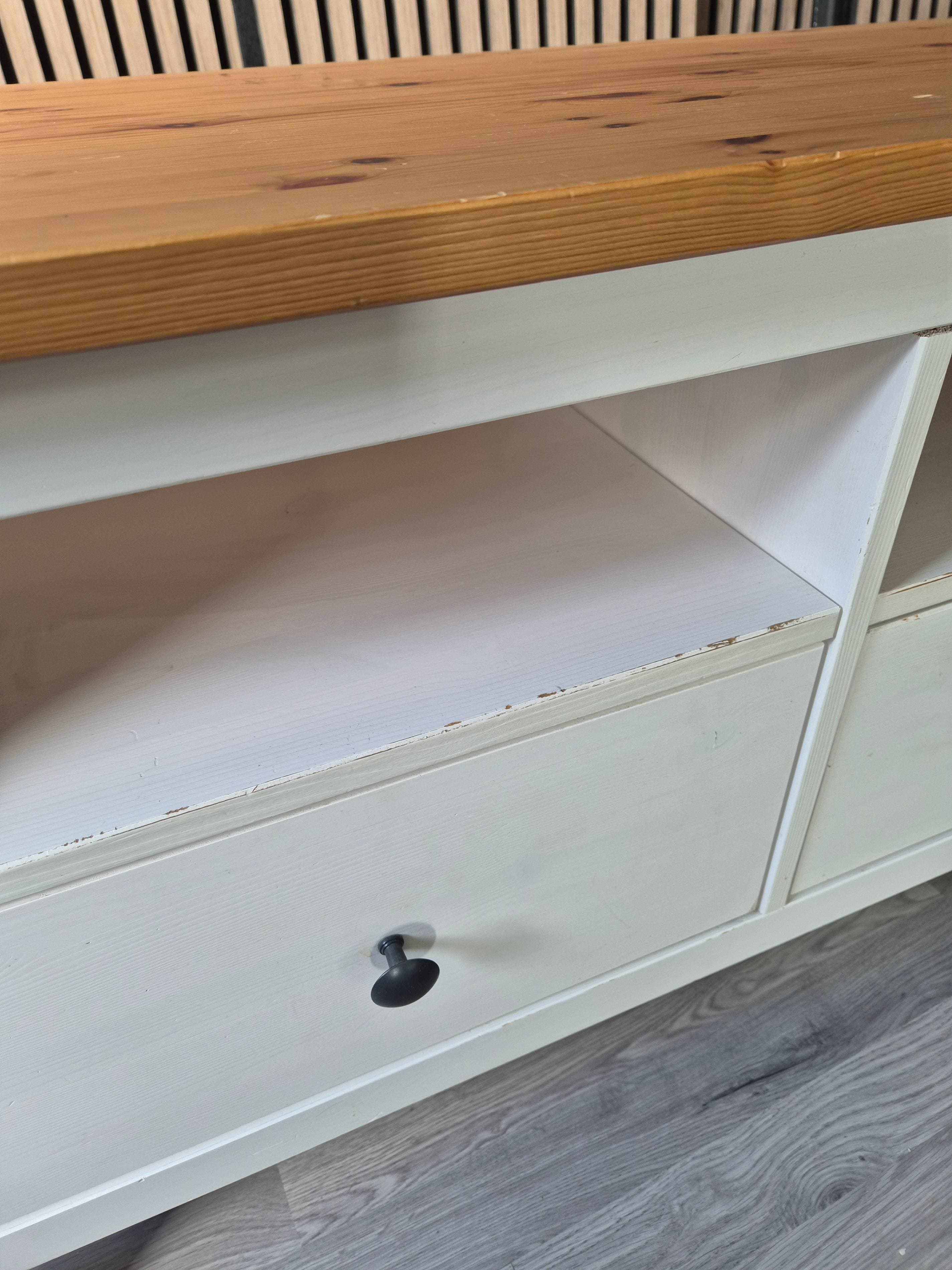HEMNES TV bench, white stain/light brown, 148x47x57 cm