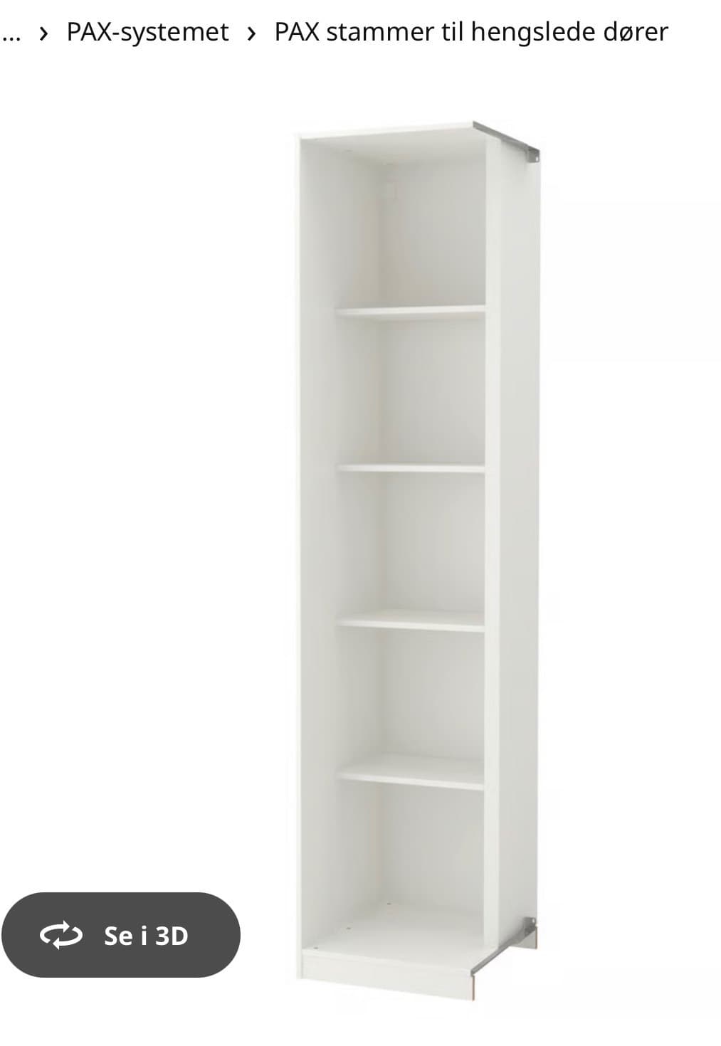 PAX add-on corner unit with 4 shelves, white, 53x58x236 cm