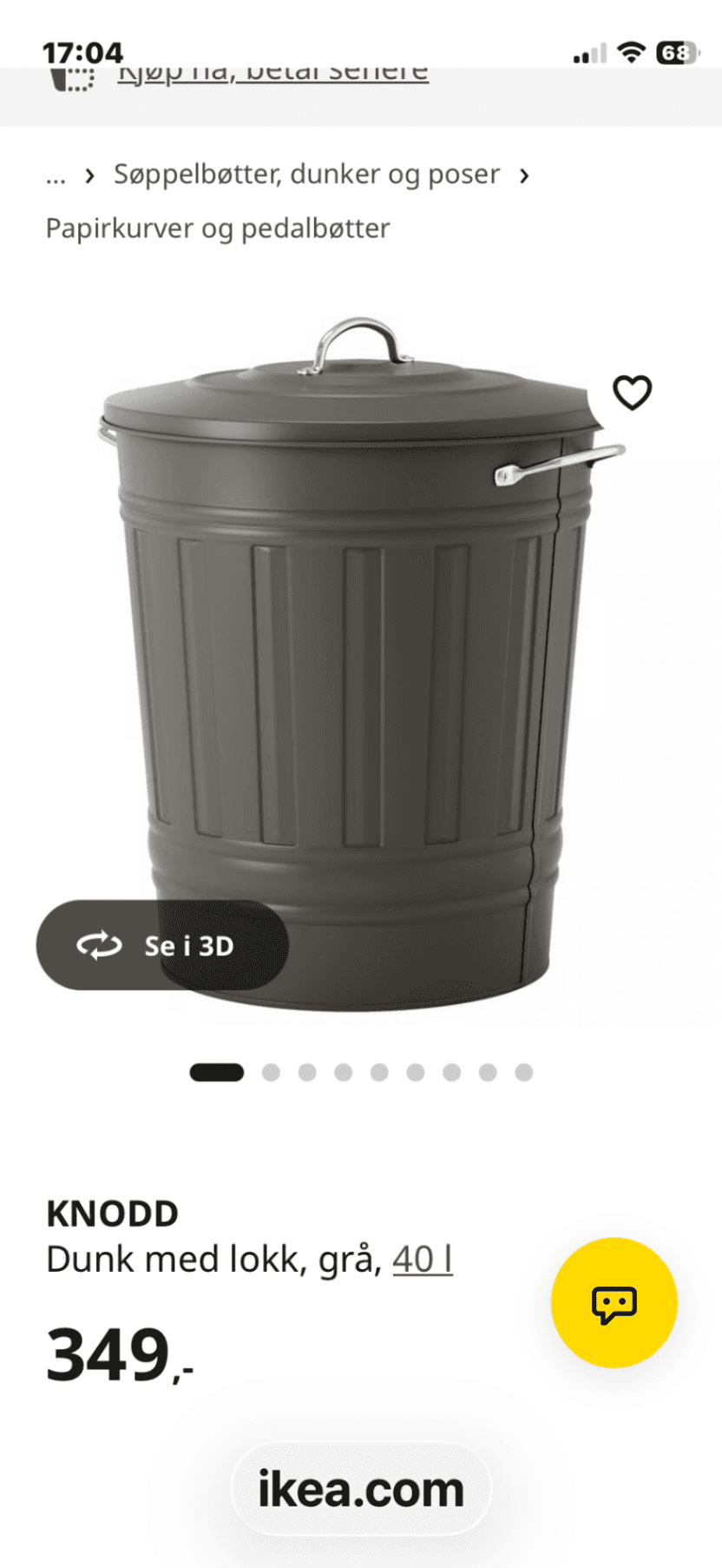 KNODD dunk med lokk, grå, 40 l