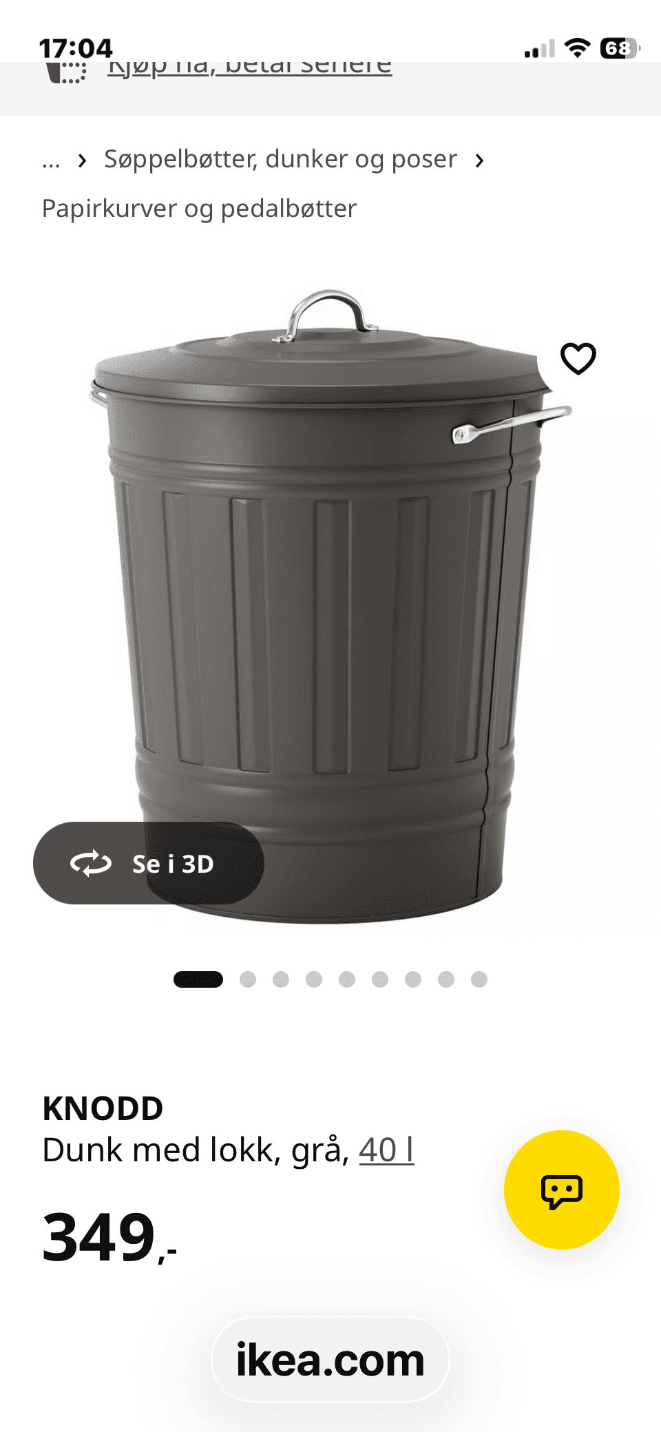 KNODD dunk med lokk, grå, 16 l
