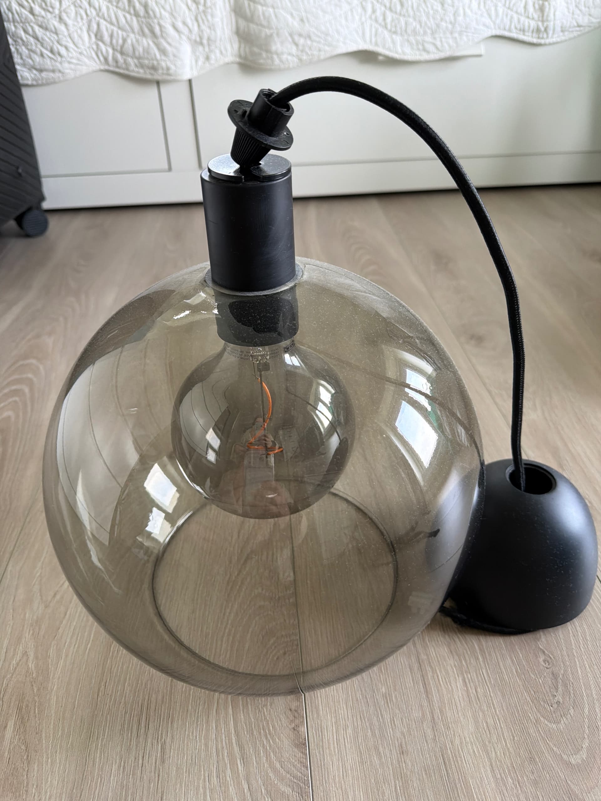 JAKOBSBYN / JÄLLBY pendant lamp, clear glass/nickel-plated