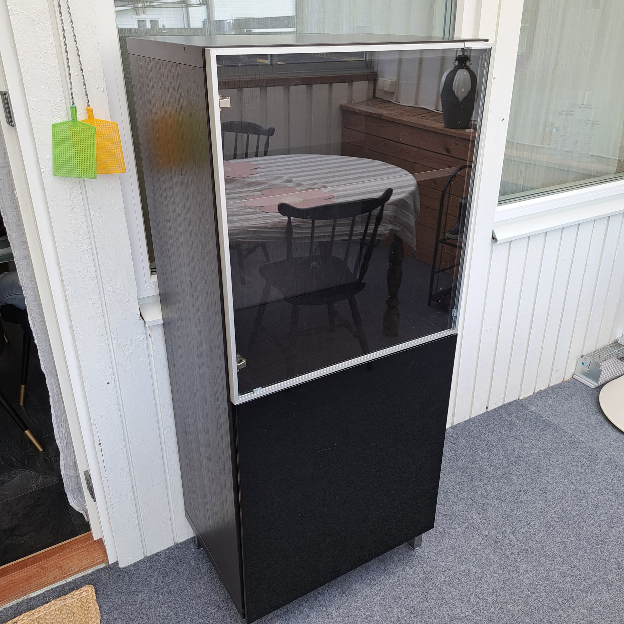 BESTÅ wall cabinet with 2 doors, black-brown/Selsviken high-gloss/black, 60x22x128 cm