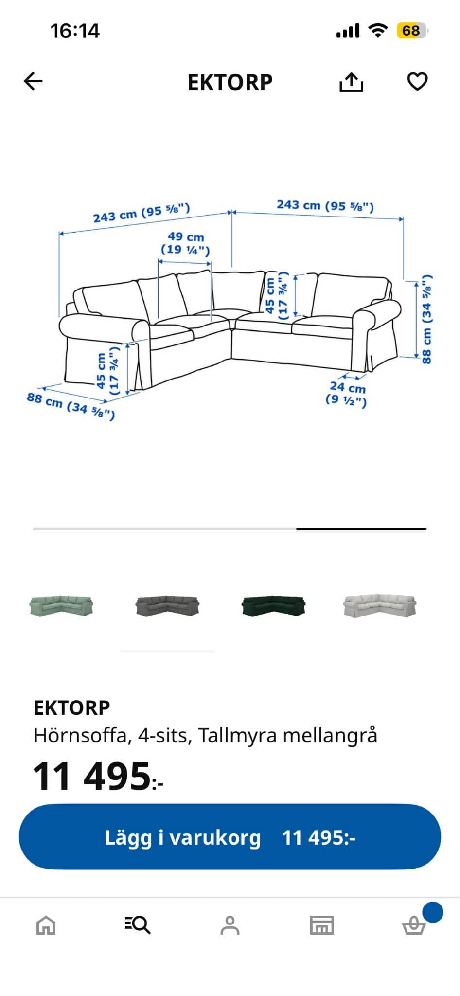 EKTORP hörnsoffa, 4-sits, Tallmyra mellangrå