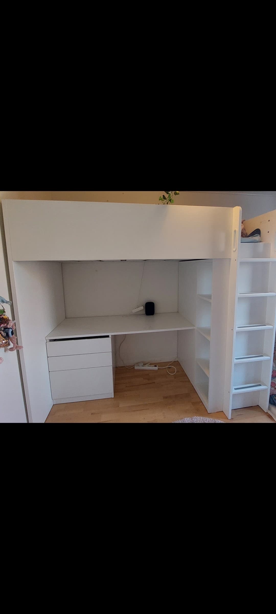 SMÅSTAD loft bed, white white/with desk with 2 shelves, 90x200 cm