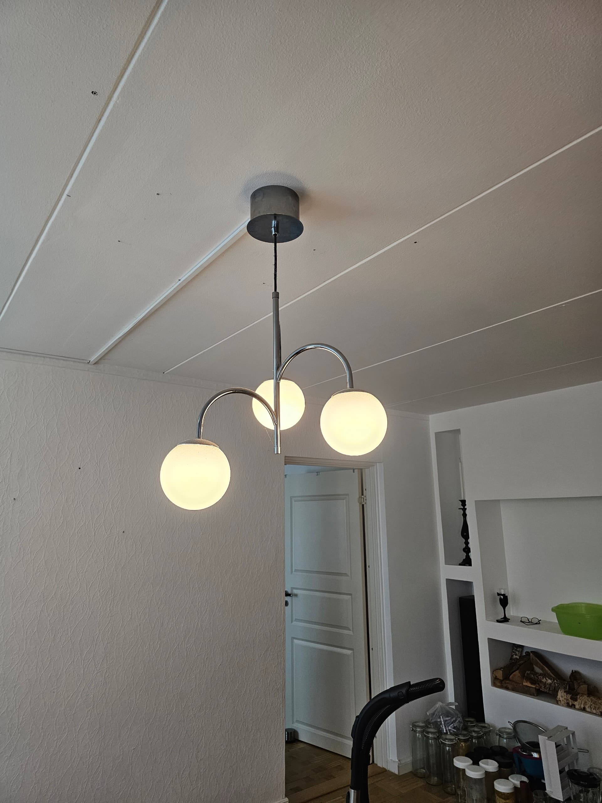 SIMRISHAMN pendant lamp, 3-armed, chrome-plated/opal white glass, 55 cm
