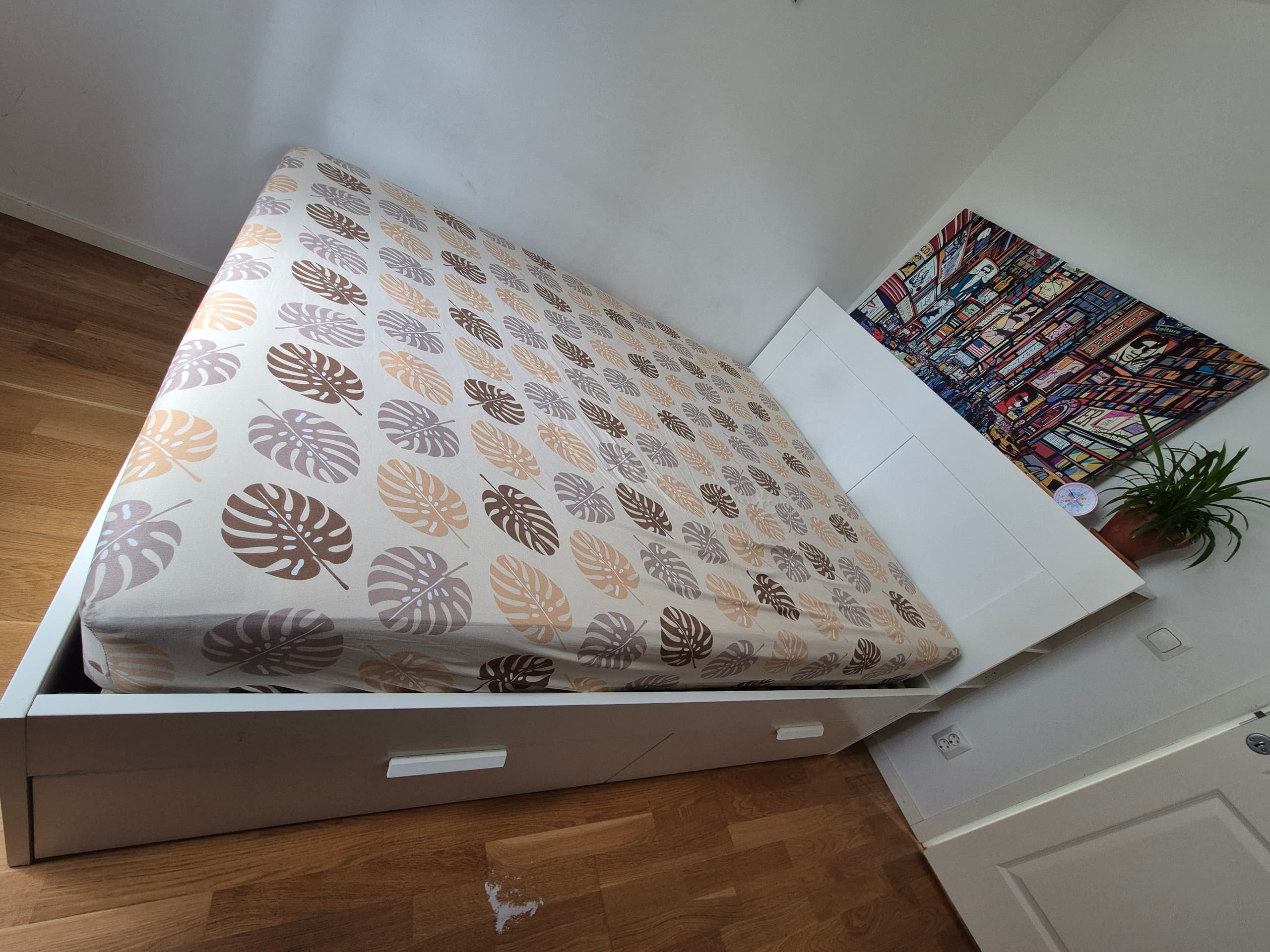 BRIMNES 160X200 sängstomme med förvaring, vit/Luröy, 160x200 cm