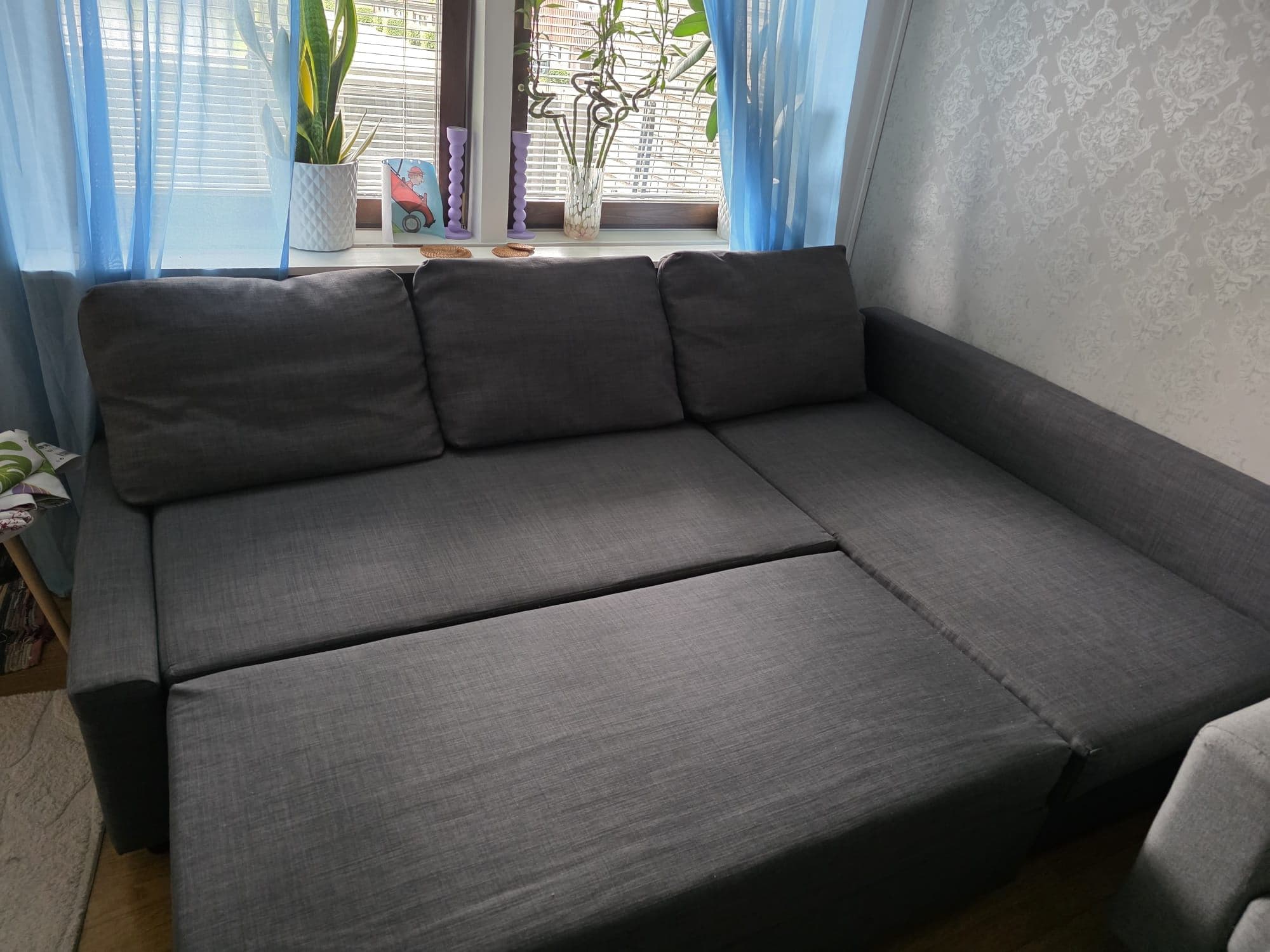 FRIHETEN / KLAGSHAMN hörnbäddsoffa med förvaring, Skiftebo mörkgrå