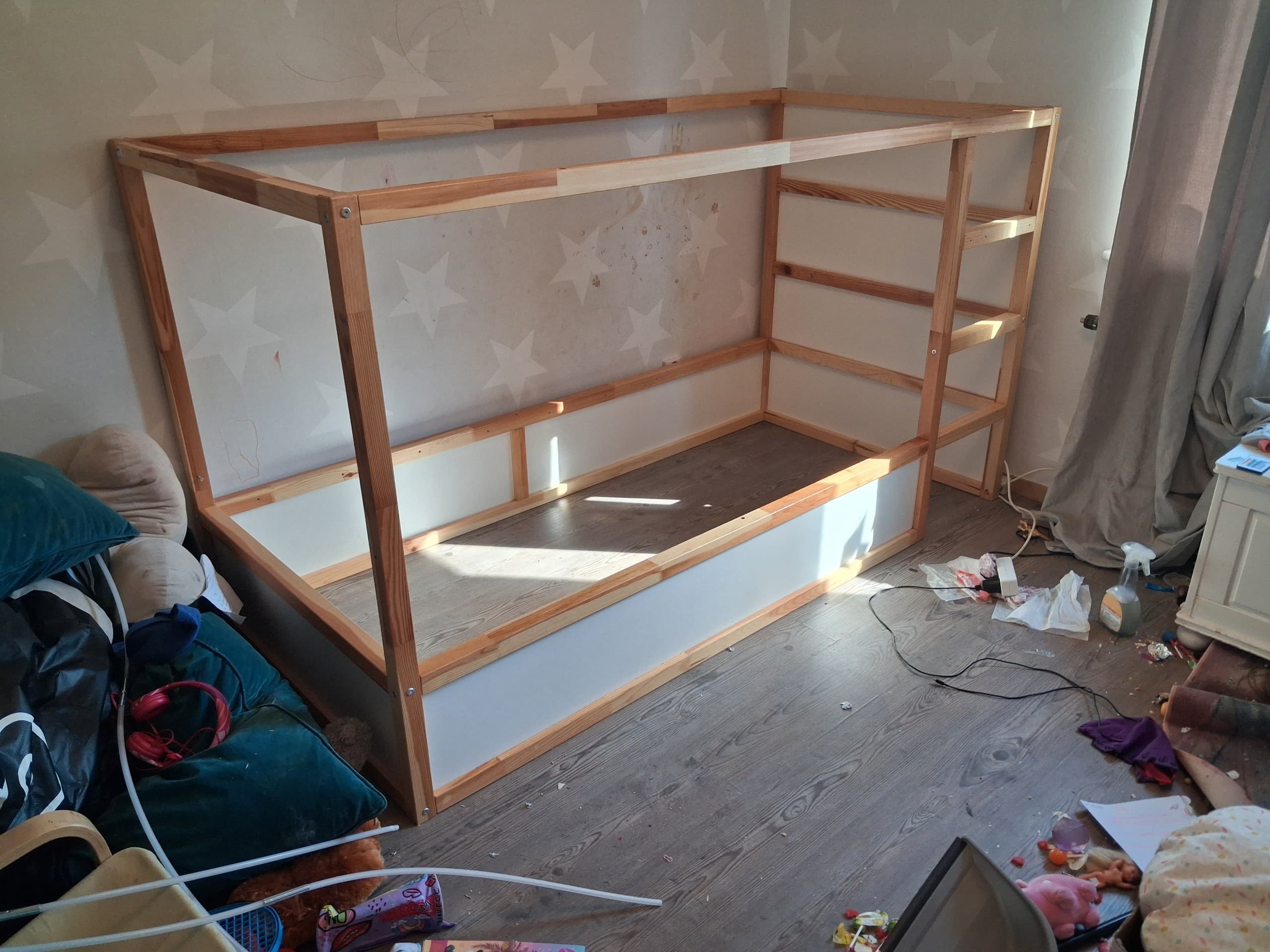 KURA reversible bed, white/pine, 90x200 cm