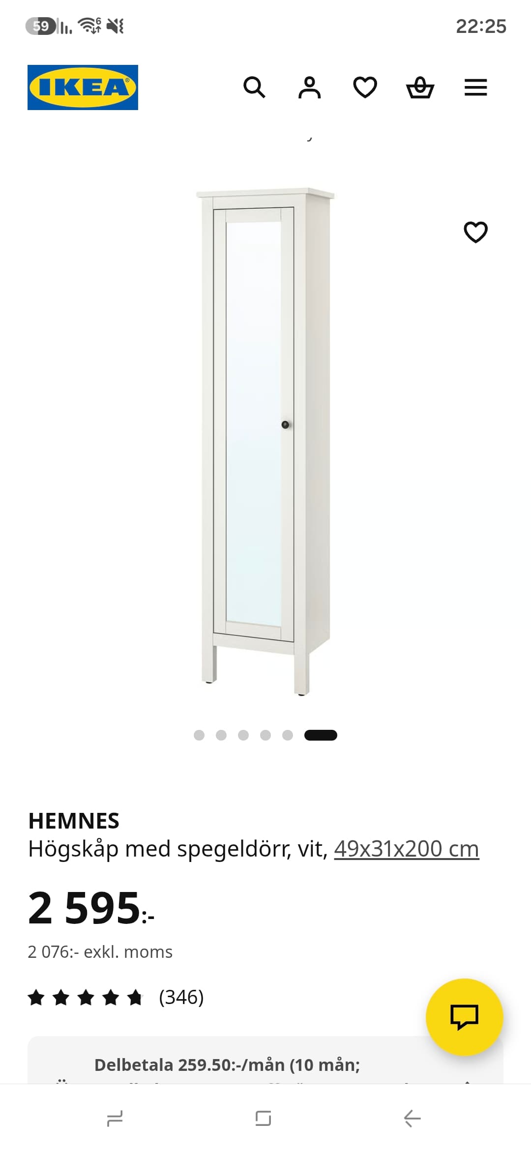 HEMNES high cabinet with mirror door, white, 49x31x200 cm
