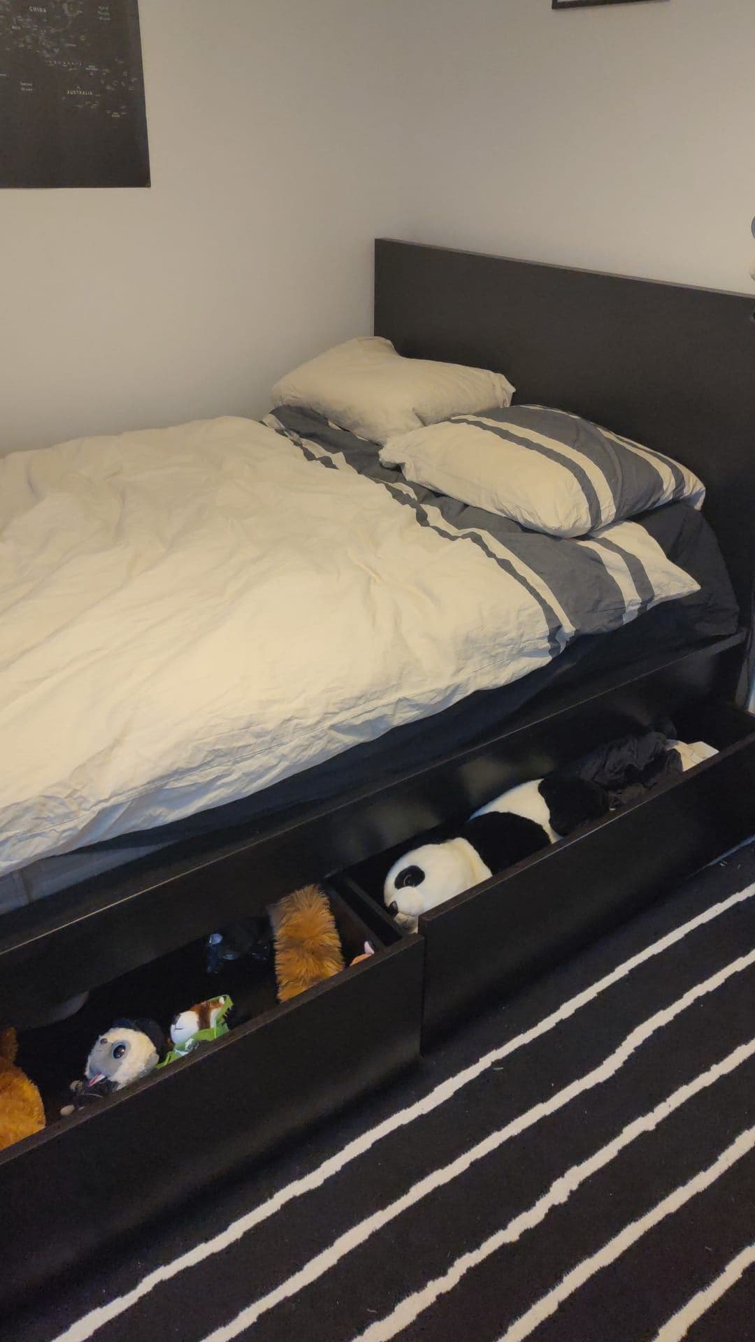 MALM bed frame, high, w 4 storage boxes, white/Luröy, 140x200 cm