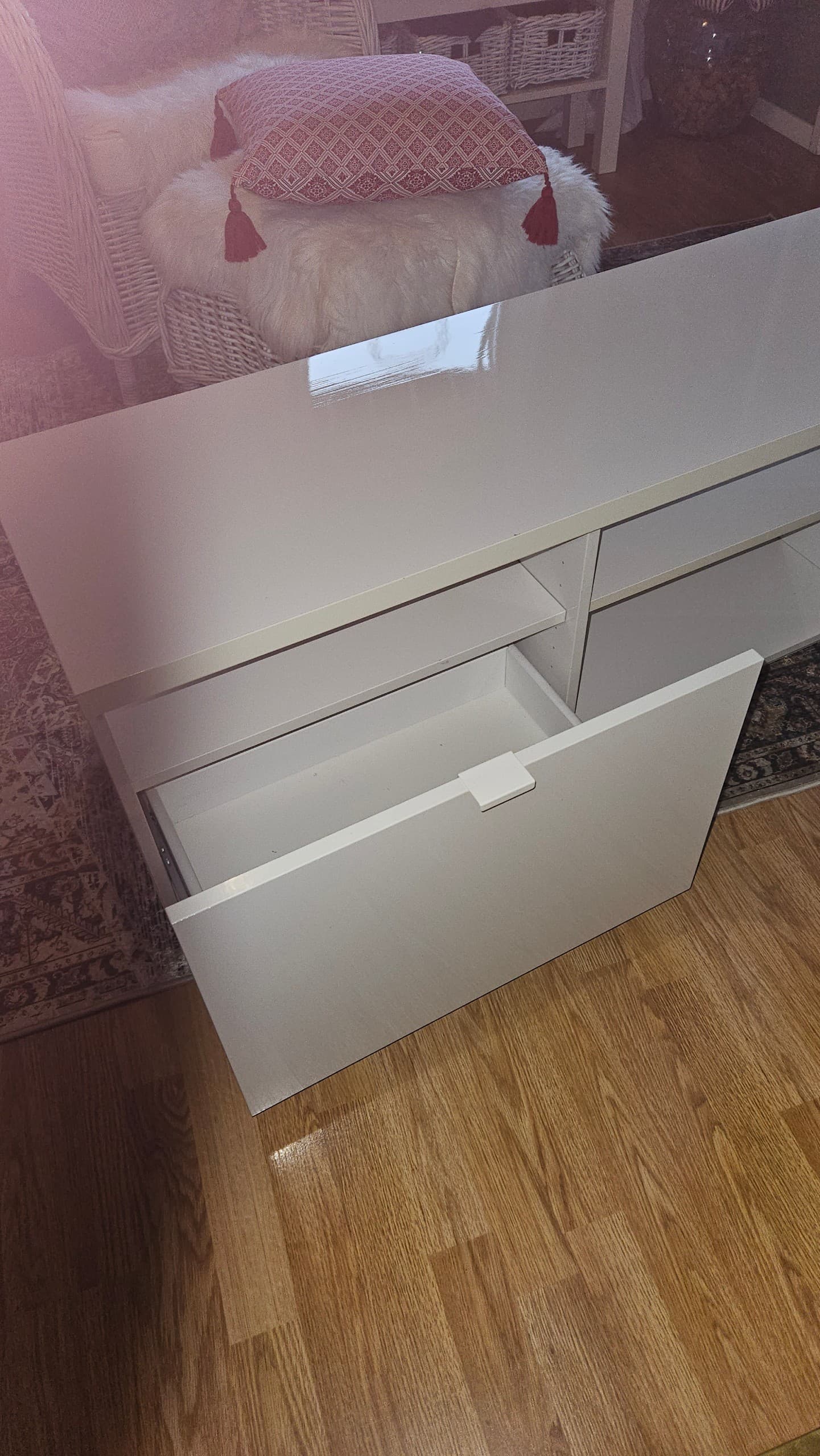 BYÅS TV bench, high-gloss white, 160x42x45 cm