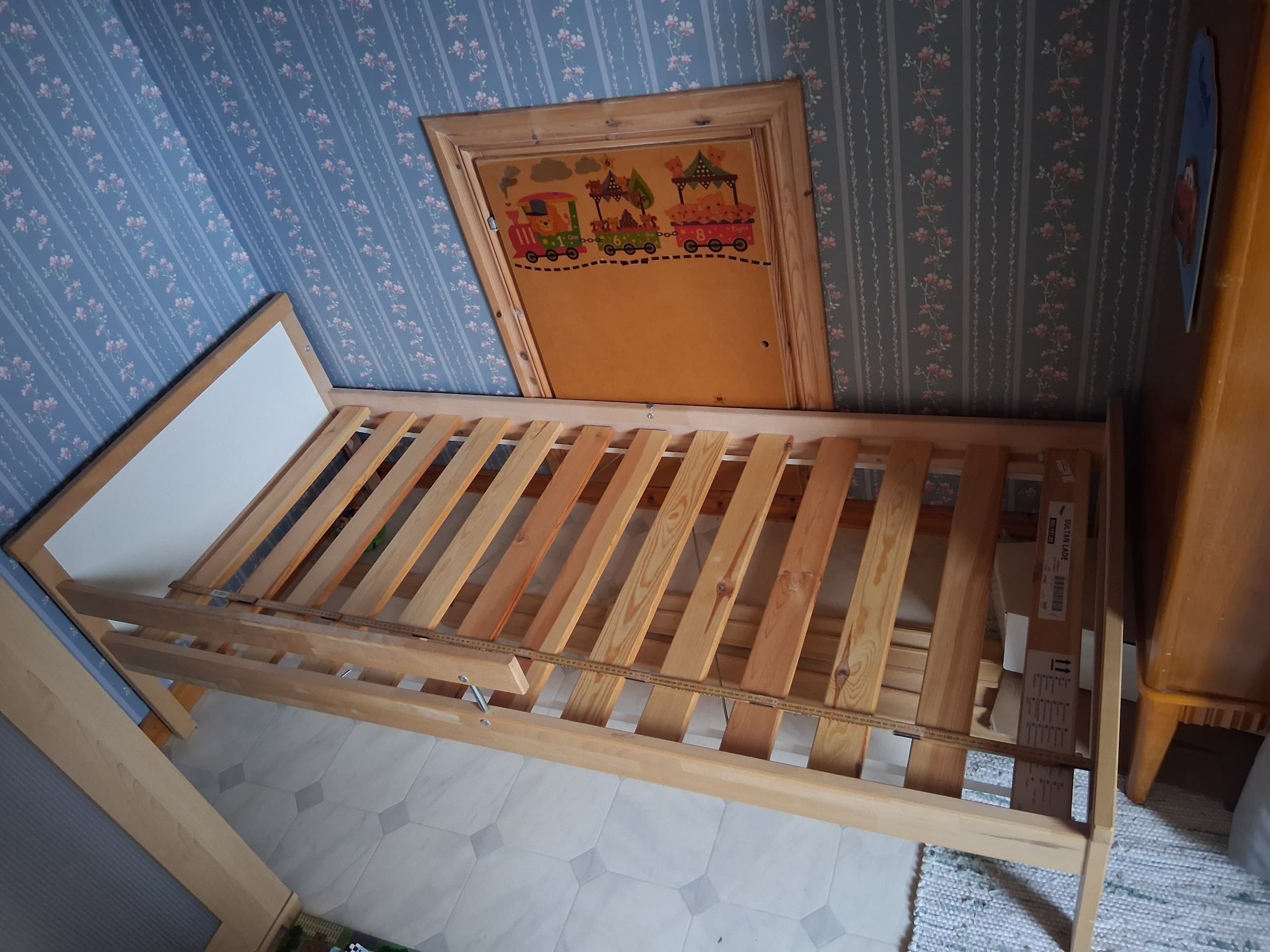 SNIGLAR bed frame and guard rail, beech, 70x160 cm