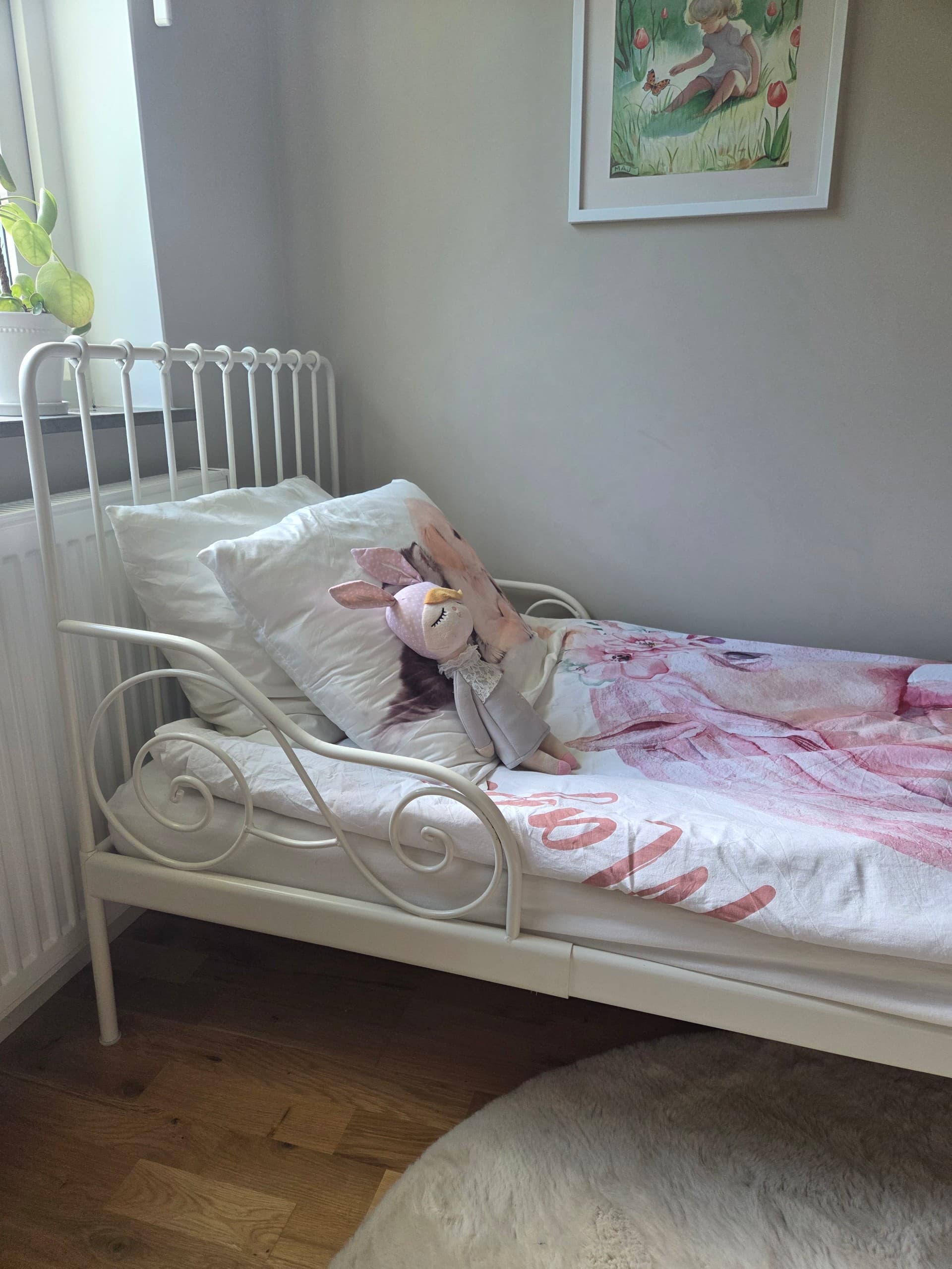 MINNEN ext bed frame with slatted bed base, white, 80x200 cm
