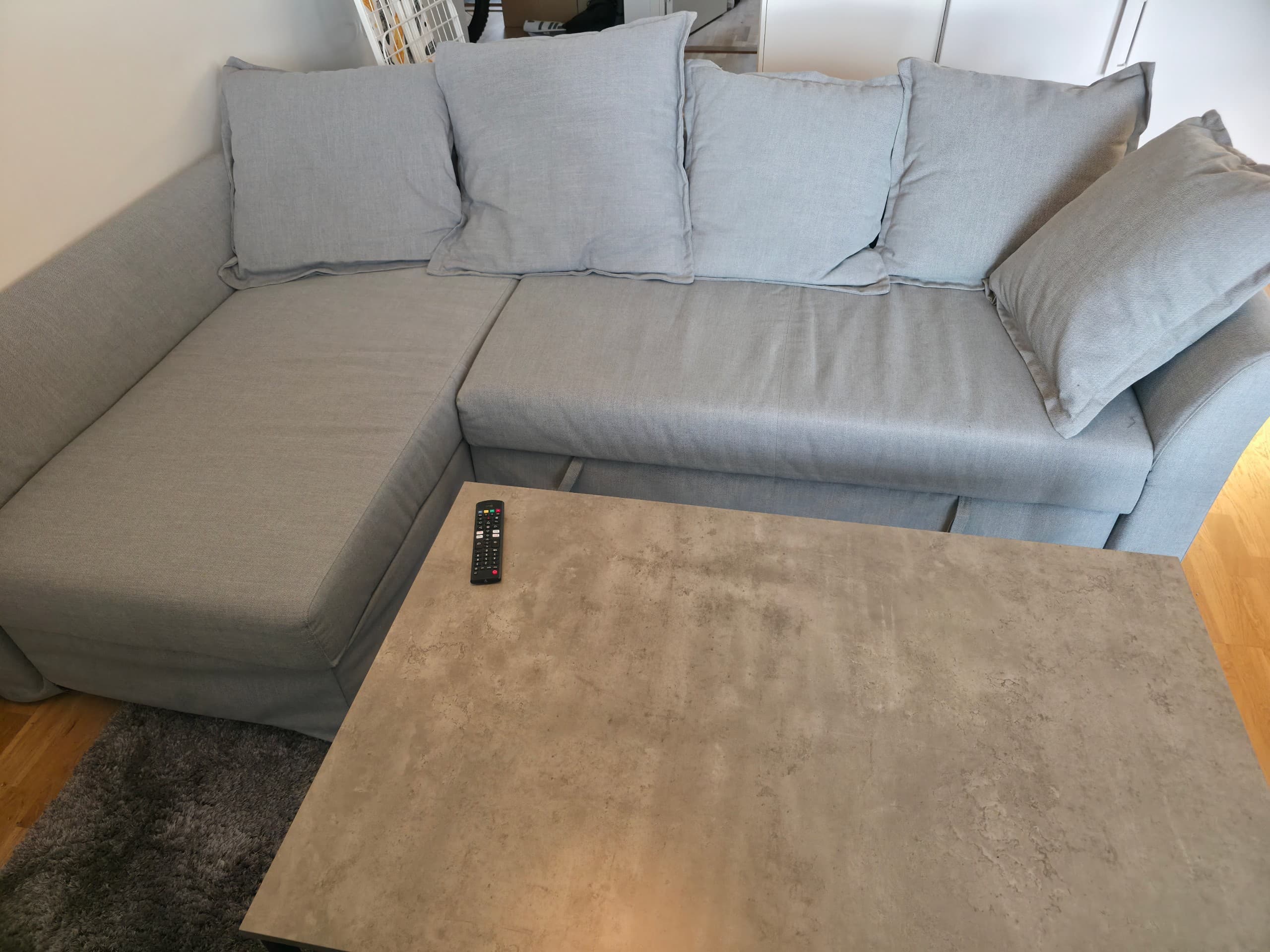 HOLMSUND corner sofa-bed, Borgunda dark grey