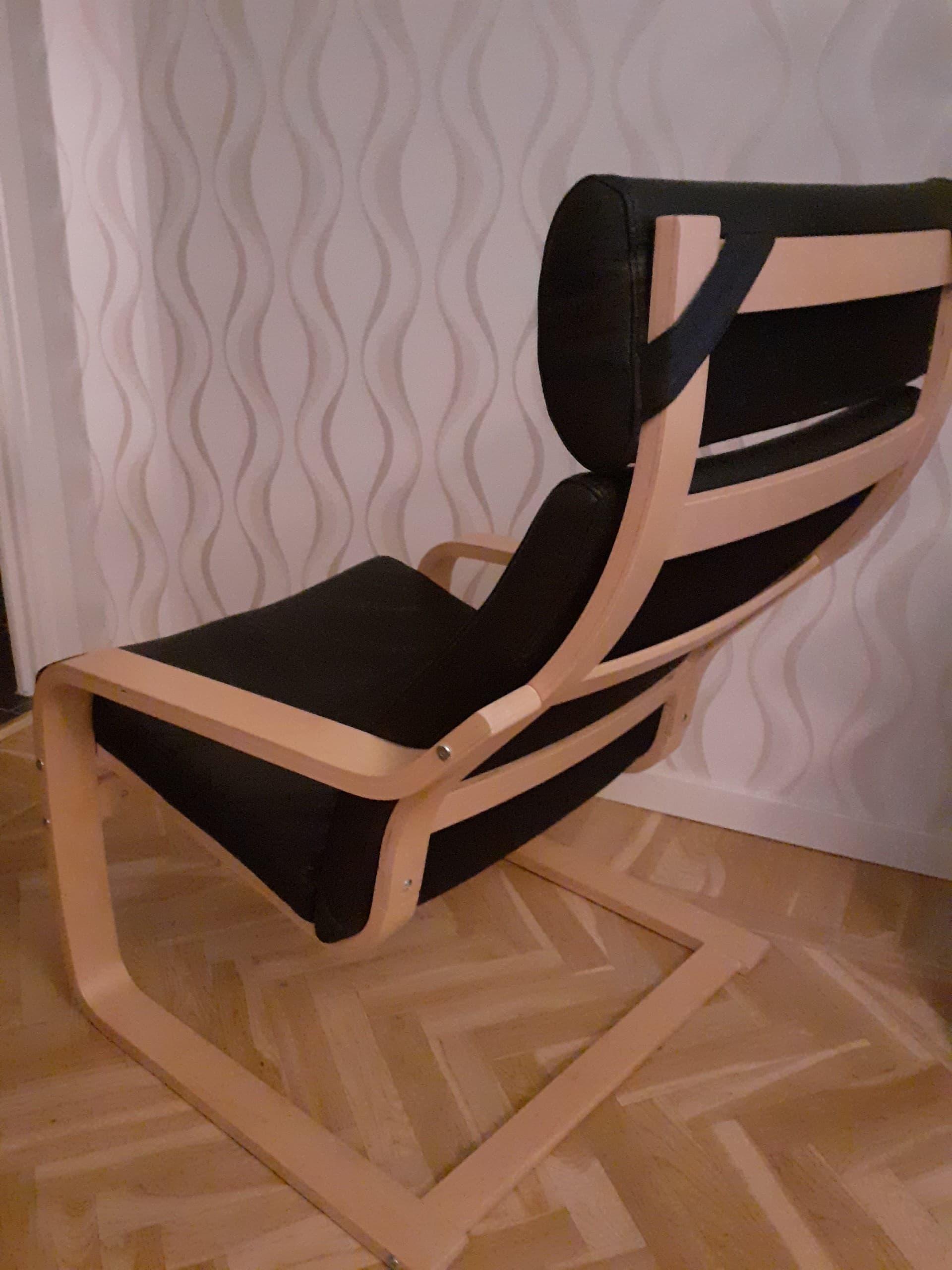 POÄNG SKINN armchair, birch veneer/Grann black