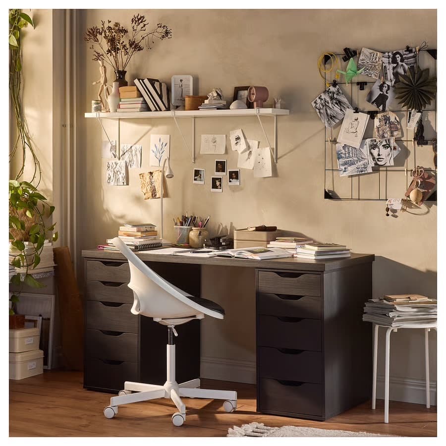 LAGKAPTEN table top, black-brown, 140x60 cm