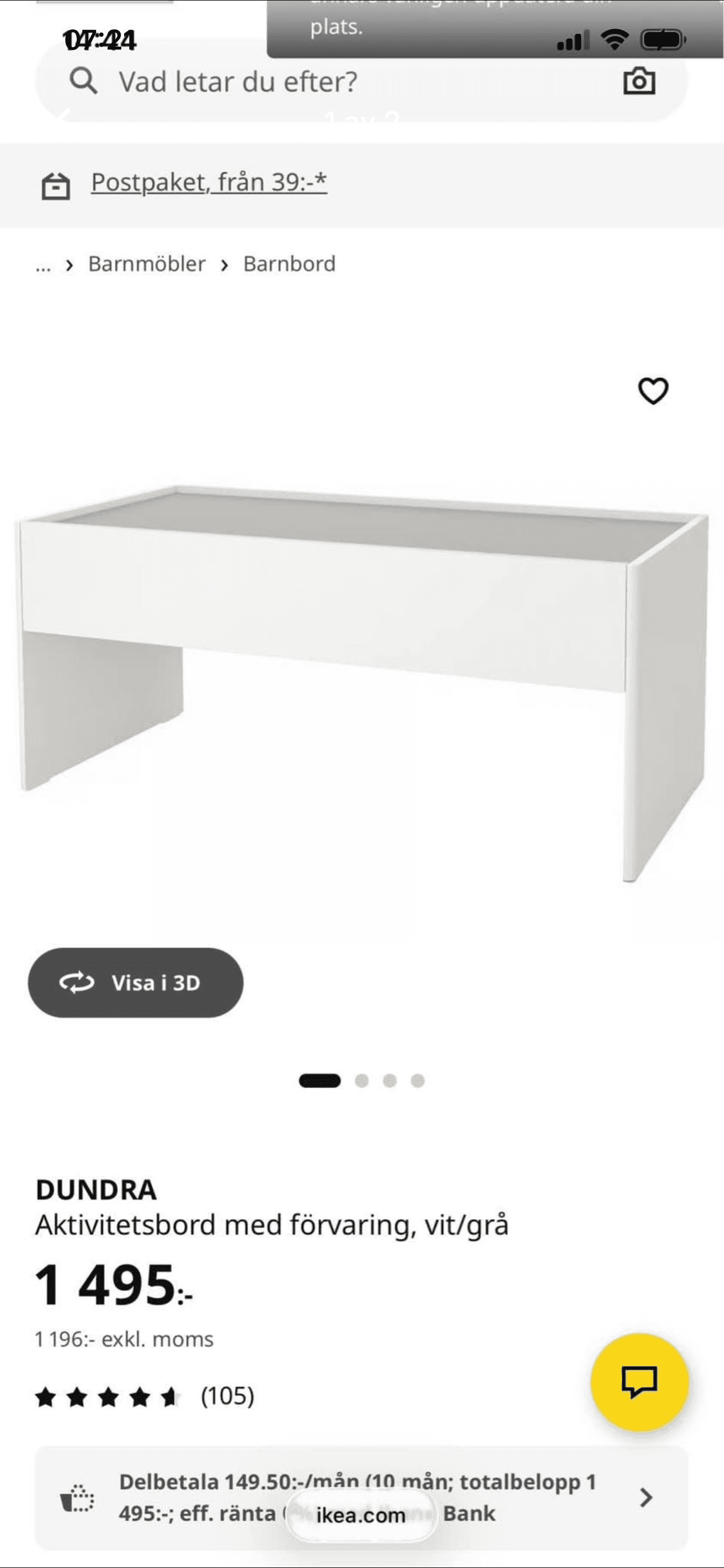 DUNDRA activity table with storage, white/grey