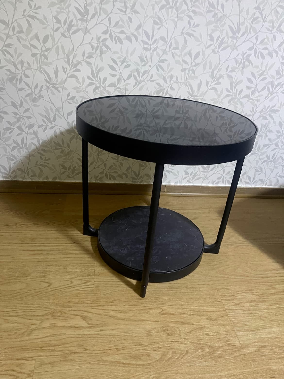 FRÖTORP side table, anthracite marble effect/black glass, 48 cm