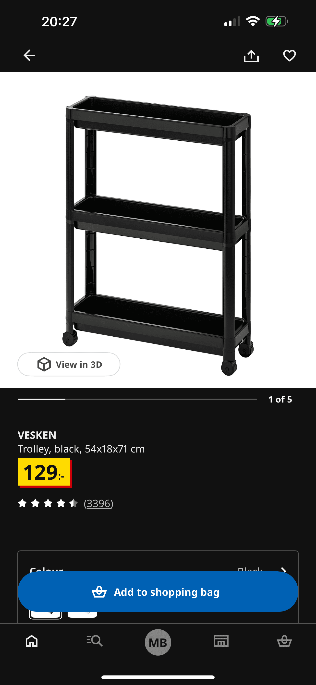 VESKEN trolley, black, 54x18x71 cm