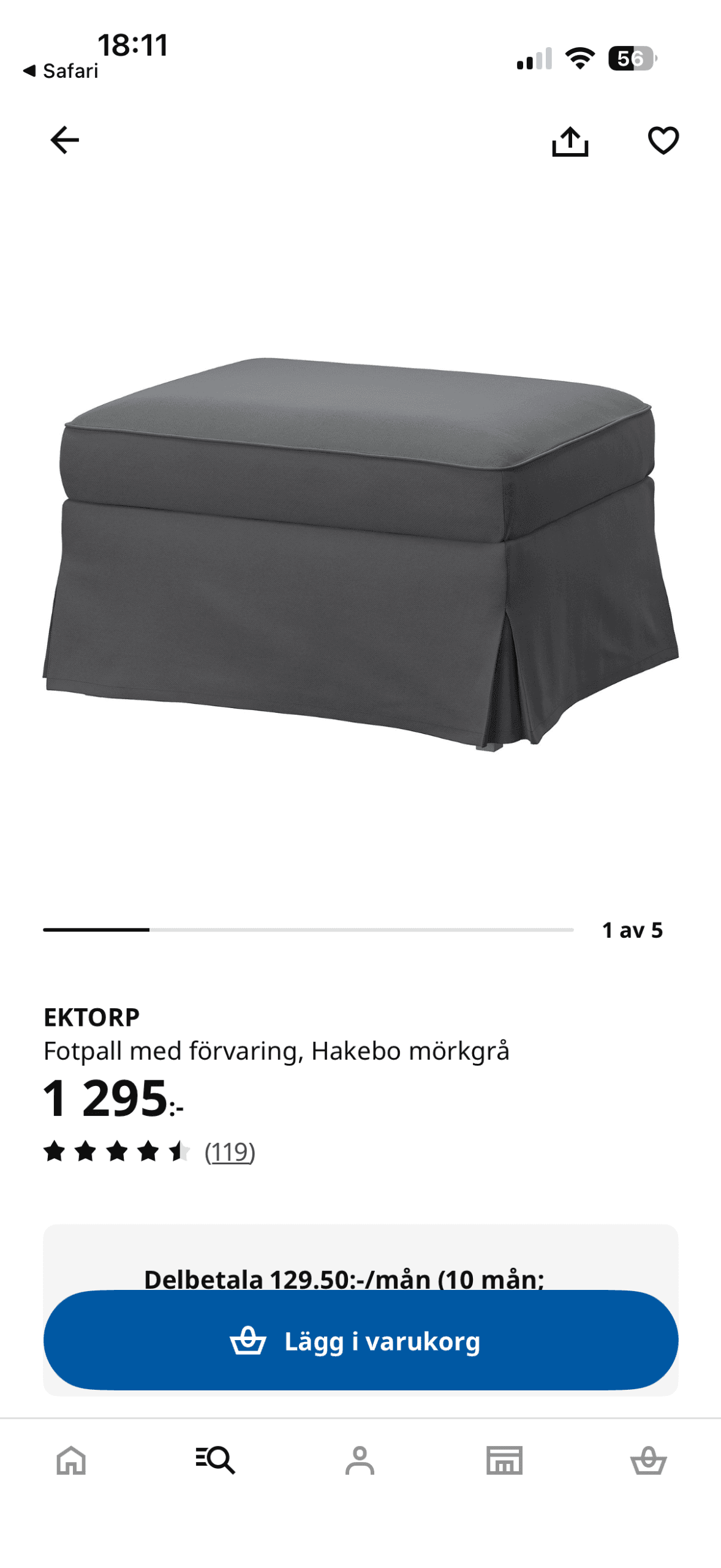 EKTORP footstool with storage, Hakebo dark grey