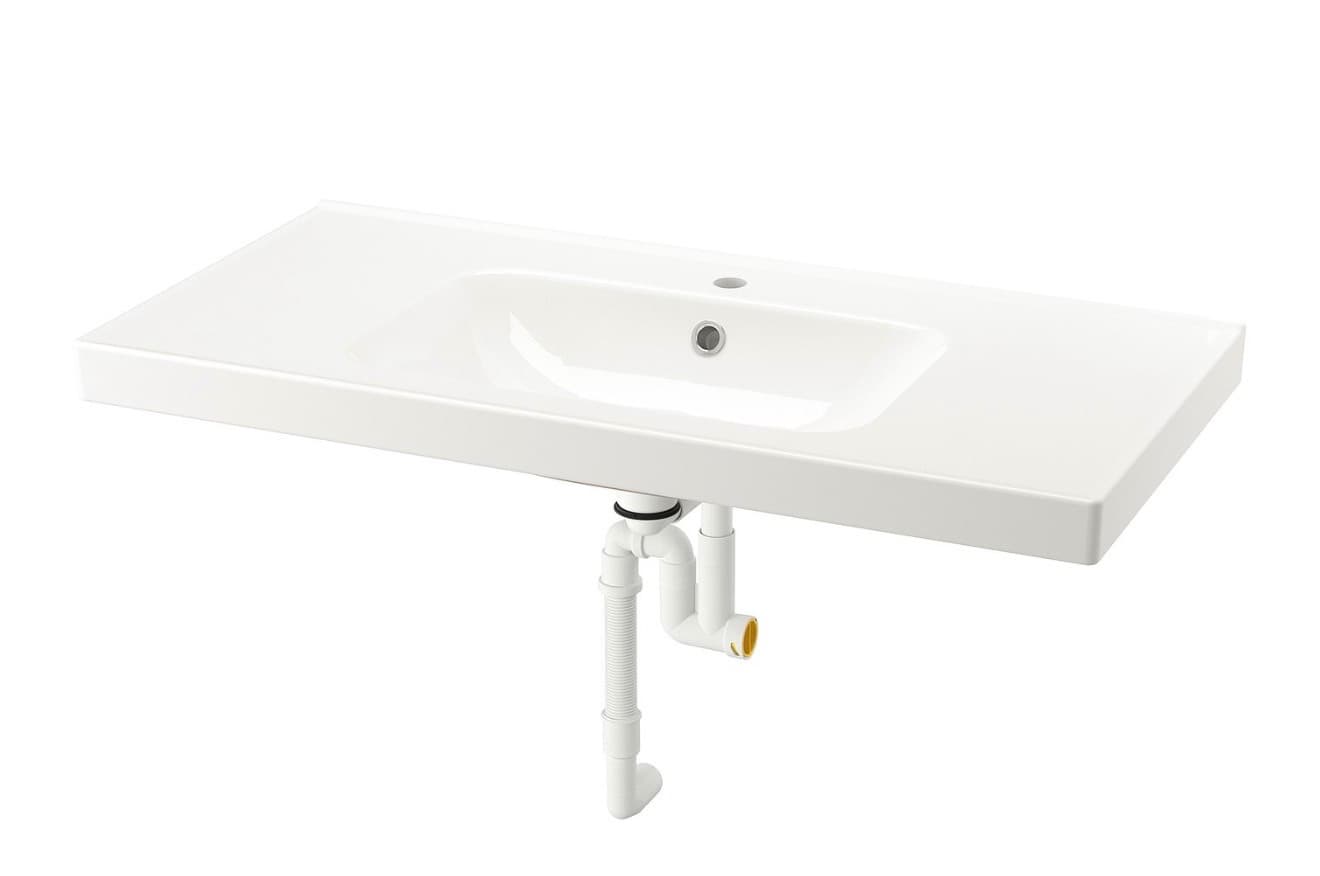 ORRSJÖN wash-basin with water trap, white, 102x49 cm