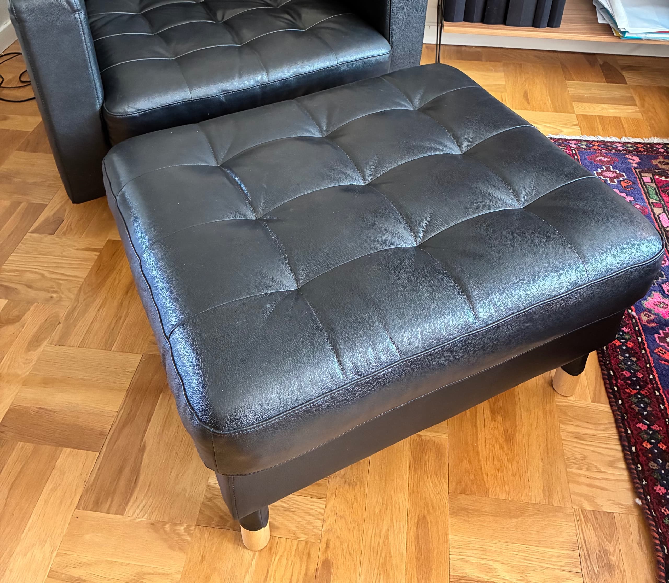 LANDSKRONA PALL footstool, Grann/Bomstad black/wood