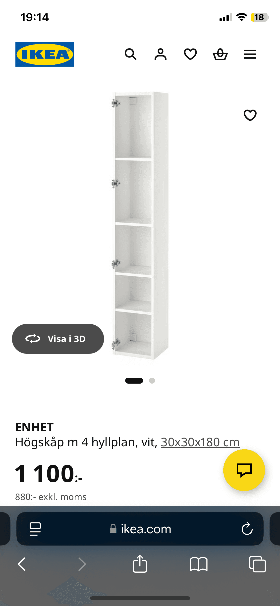 ENHET high cabinet with door, white, 30x32x180 cm