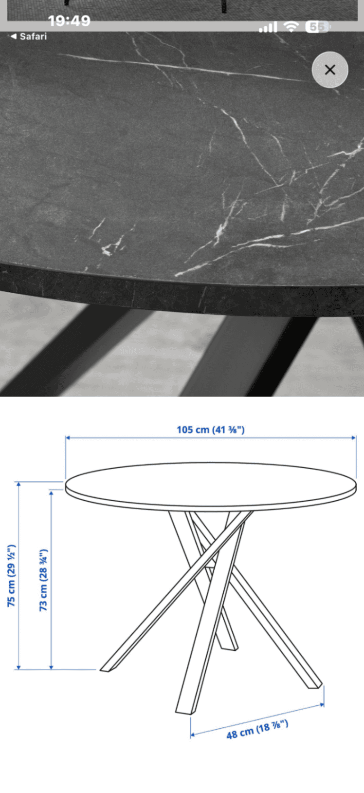 MARIEDAMM table, dark grey, 105 cm