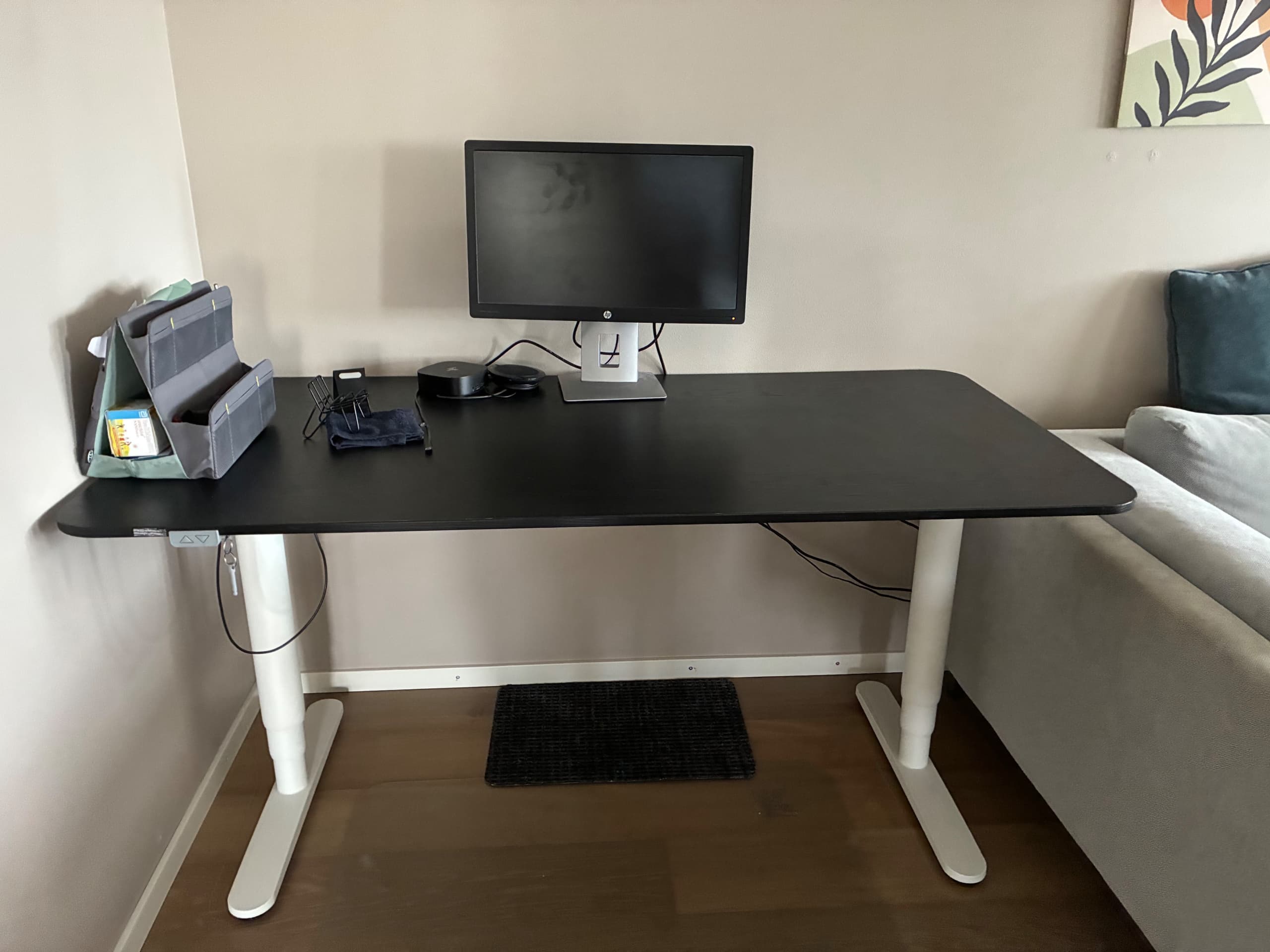 MITTZON desk, black stained ash veneer/black white, 140x80 cm
