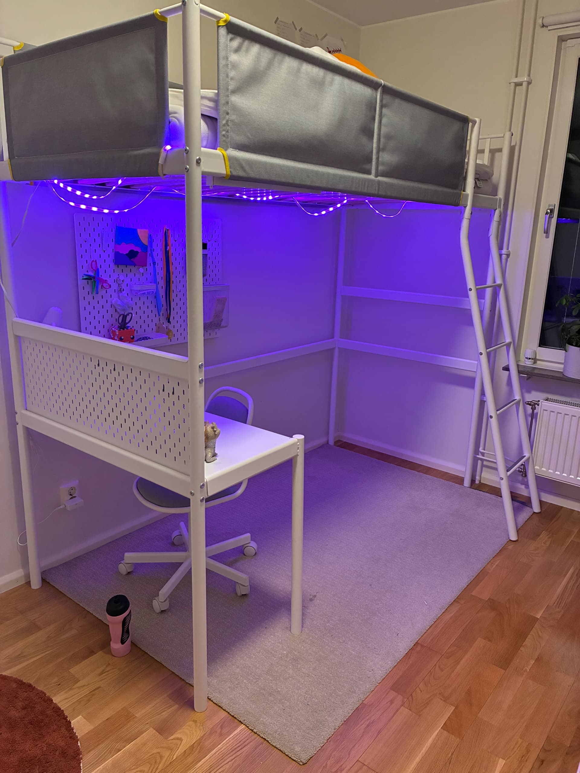 VITVAL loft bed frame with desk top, white/light grey, 90x200 cm