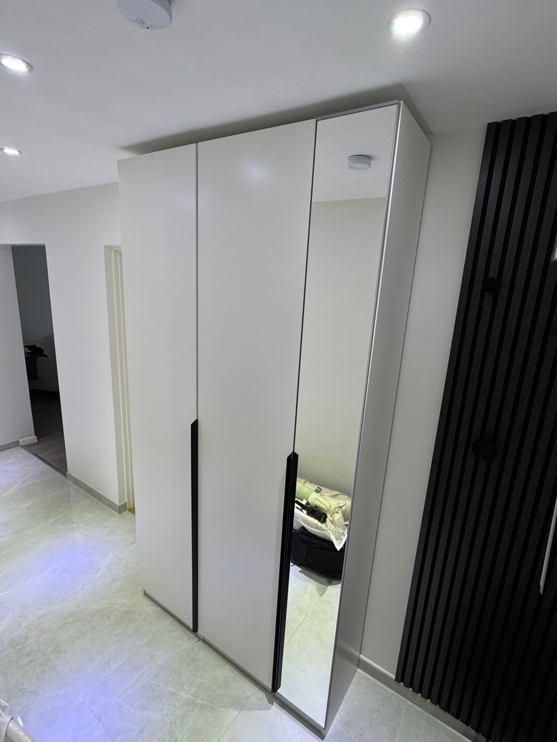 PAX / FORSAND/ÅHEIM wardrobe combination, white stained oak effect/mirror glass, 125x60x236 cm