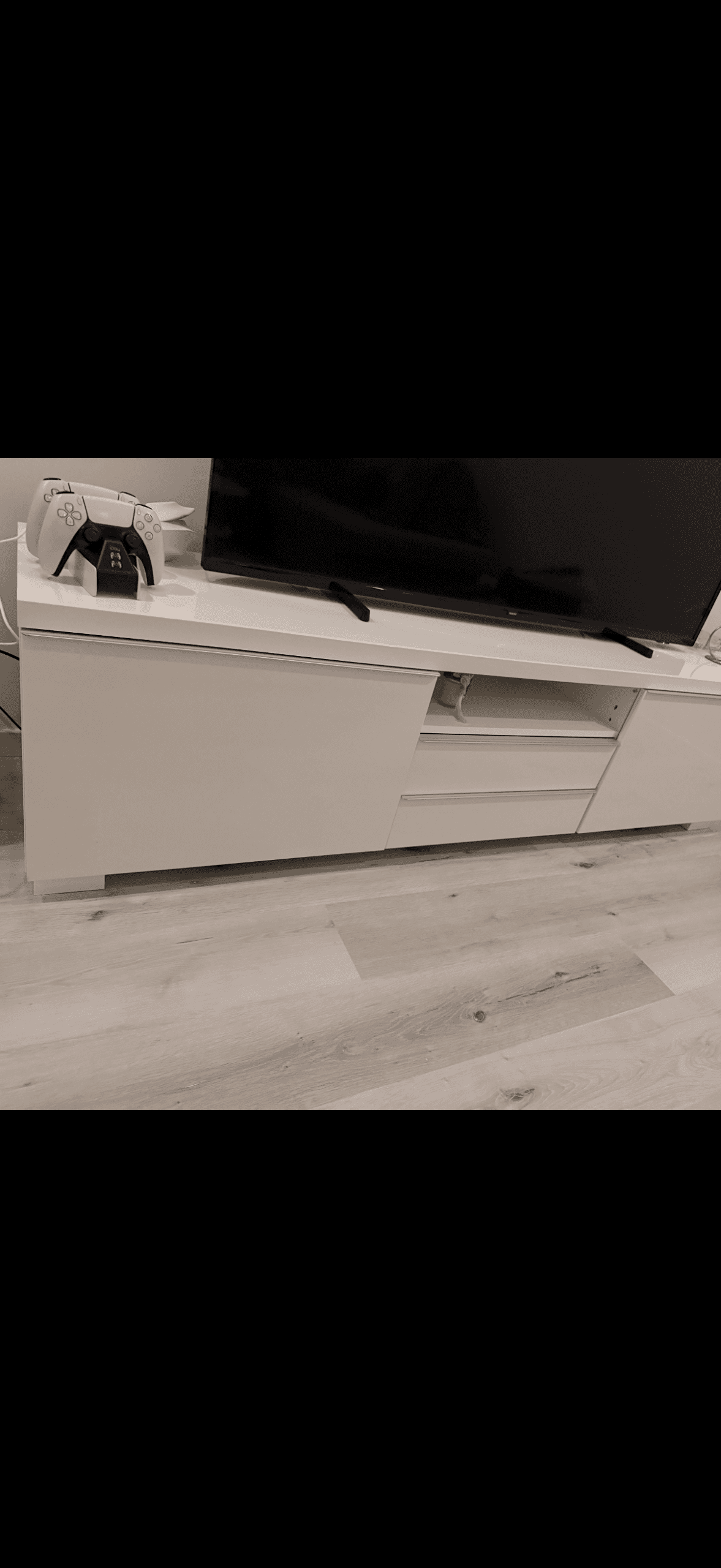 BYÅS Tv-bänk, högglans vit, 160x42x45 cm