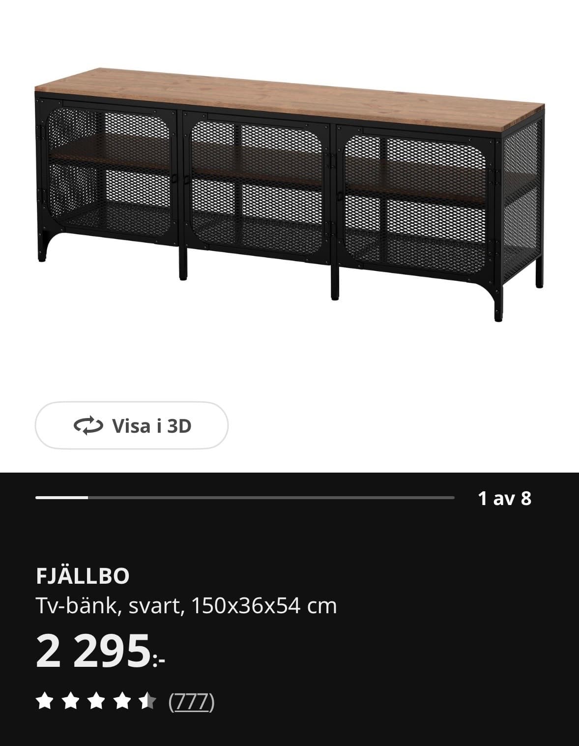 FJÄLLBO TV bench, black, 150x36x54 cm