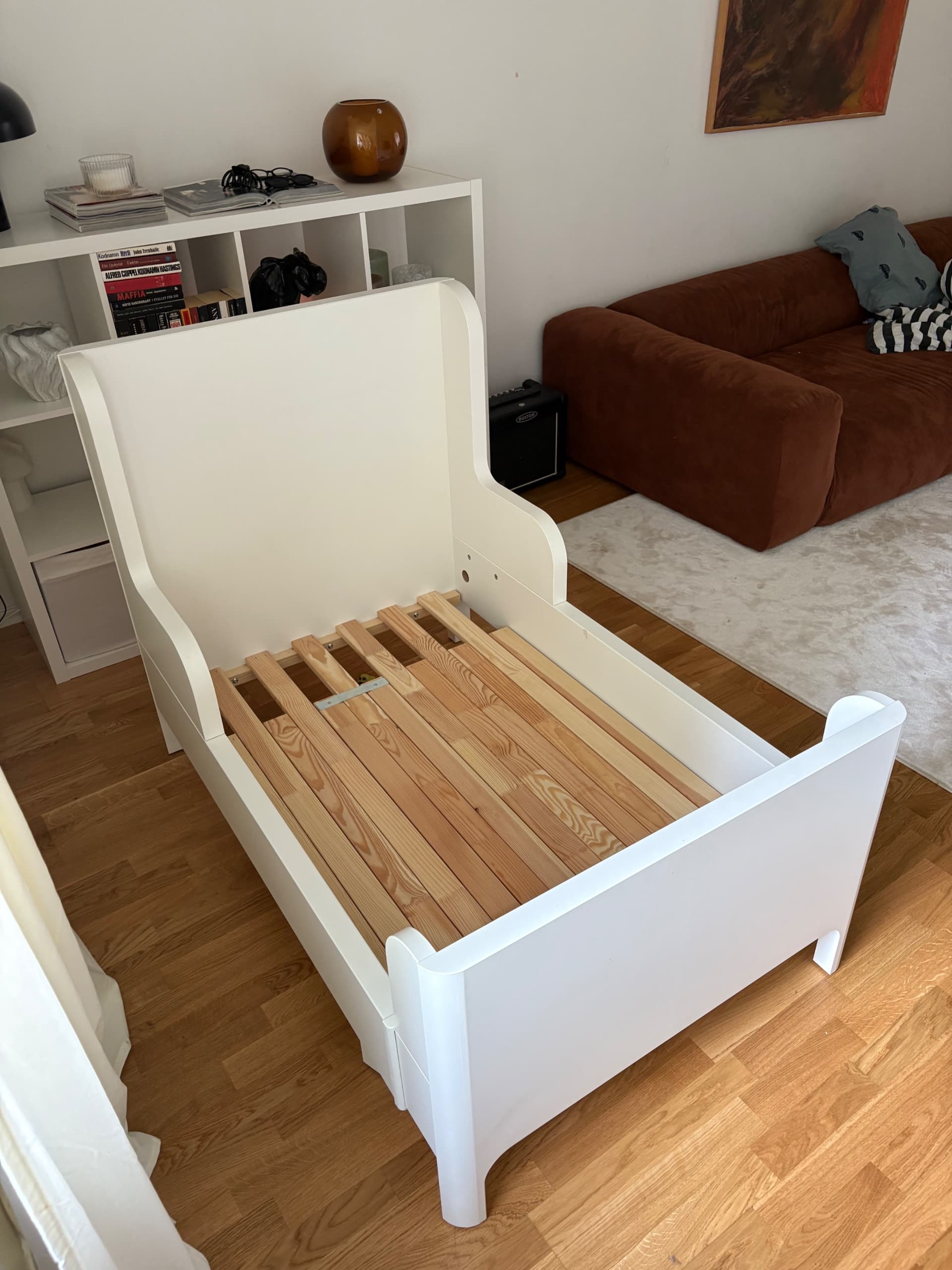 BUSUNGE extendable bed, white, 80x200 cm