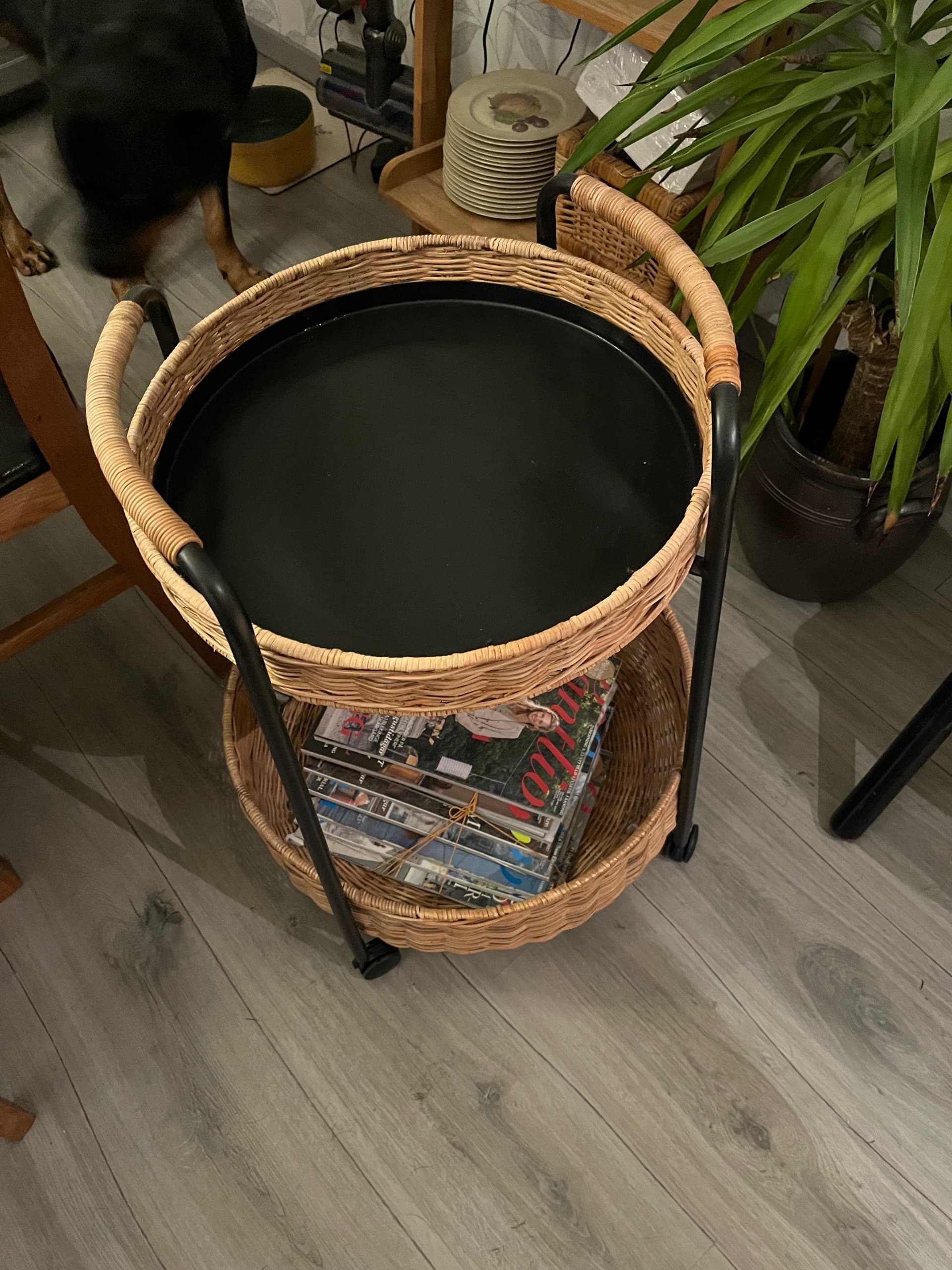 LUBBAN Rullbord med förvaring, rotting, antracit