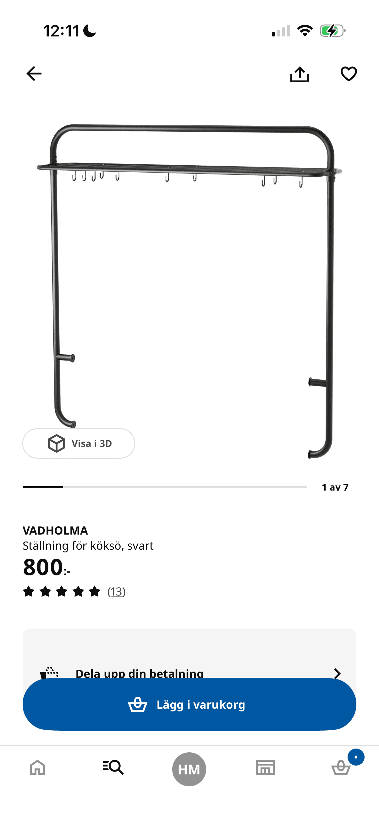 VADHOLMA Ställning för köksö, svart