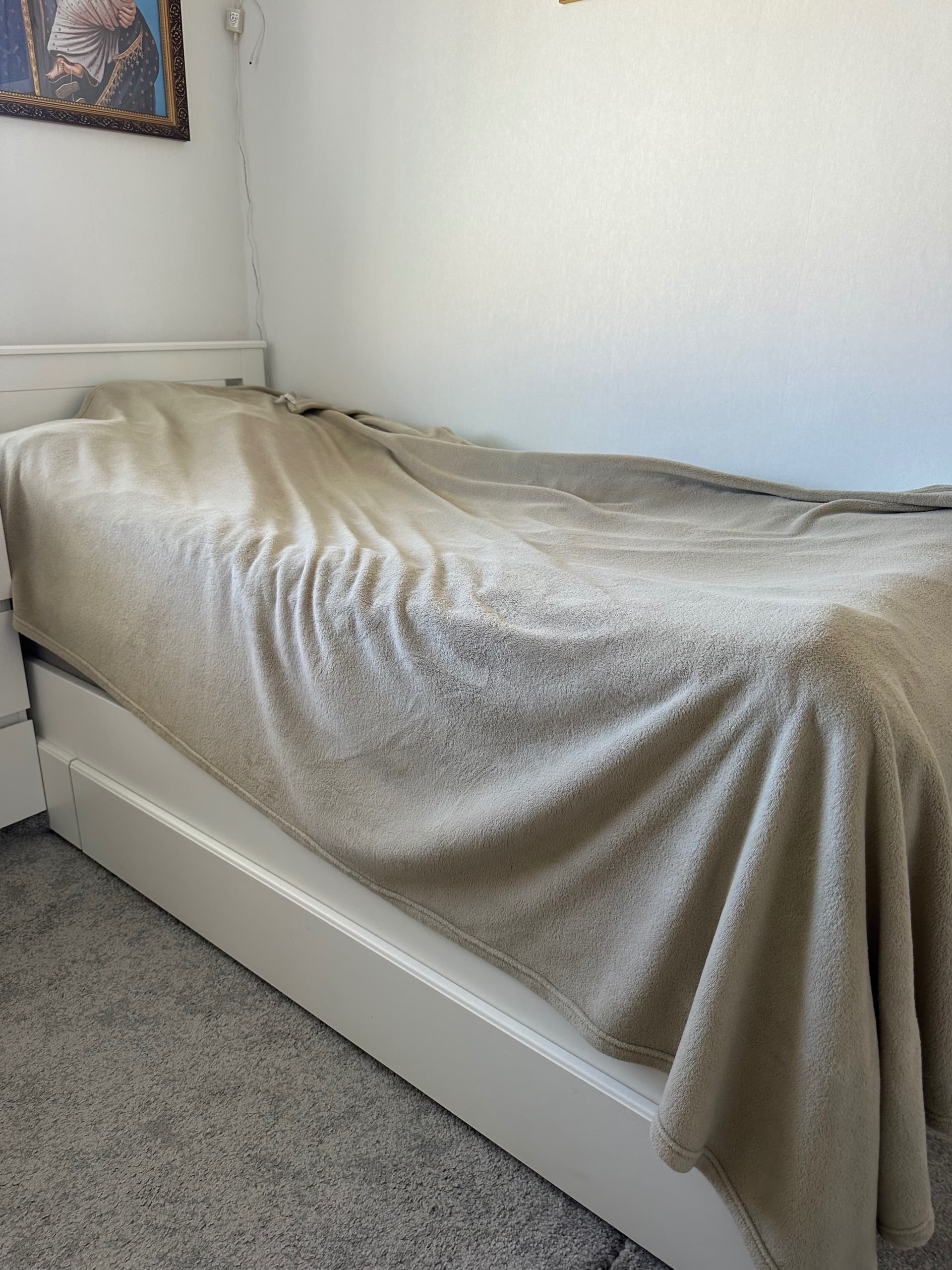MALM sängstomme, hög, med 2 sänglådor, vit/Luröy, 90x200 cm