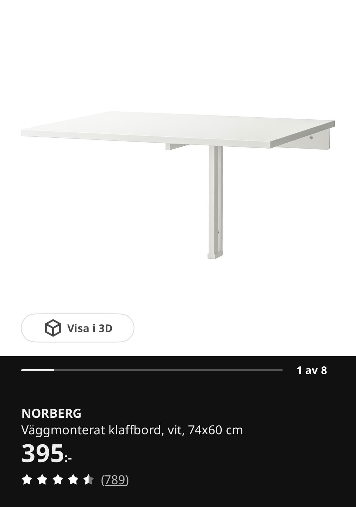 NORBERG Väggmonterat klaffbord, vit