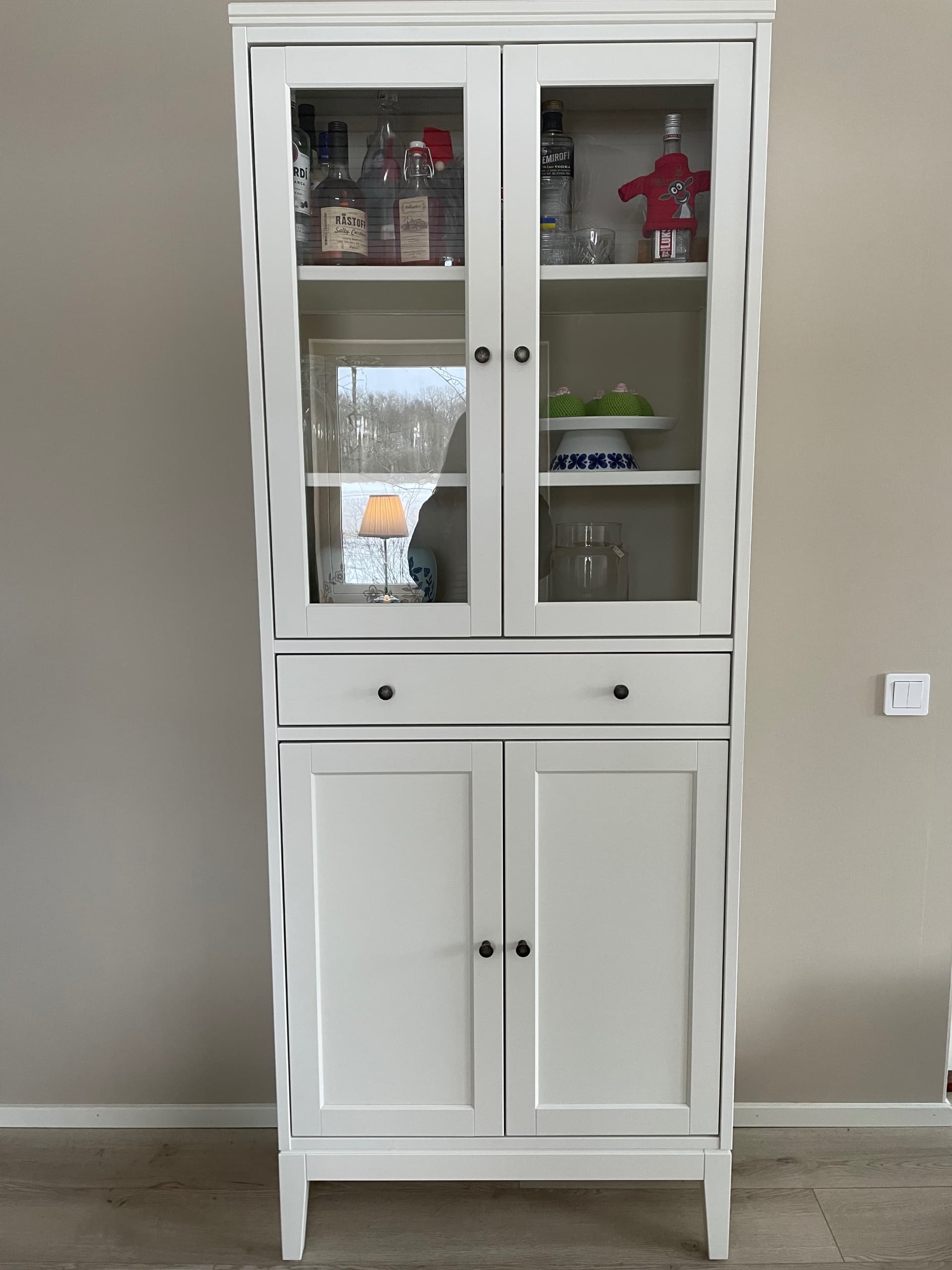 IDANÄS high cabinet w gls-drs and 1 drawer, white, 81x39x211 cm