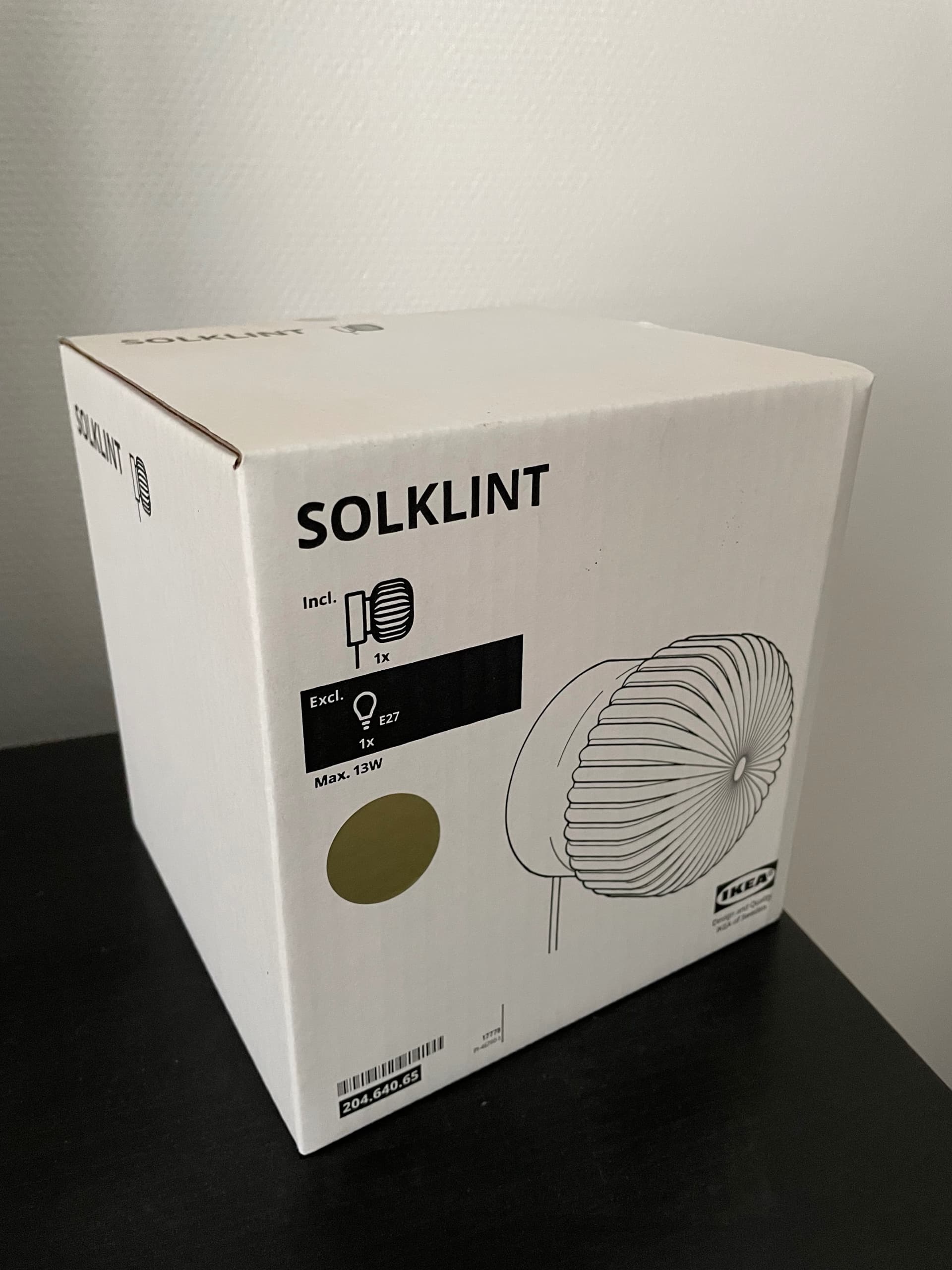 SOLKLINT wall lamp, brass/grey clear glass
