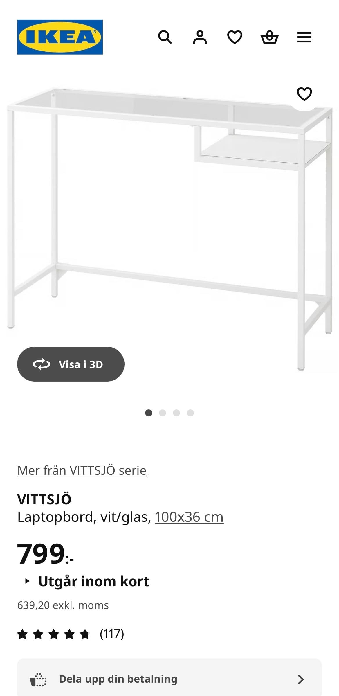 VITTSJÖ laptop table, white/glass, 100x36 cm