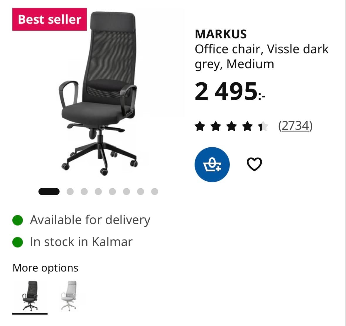 MARKUS office chair, Vissle dark grey, Medium