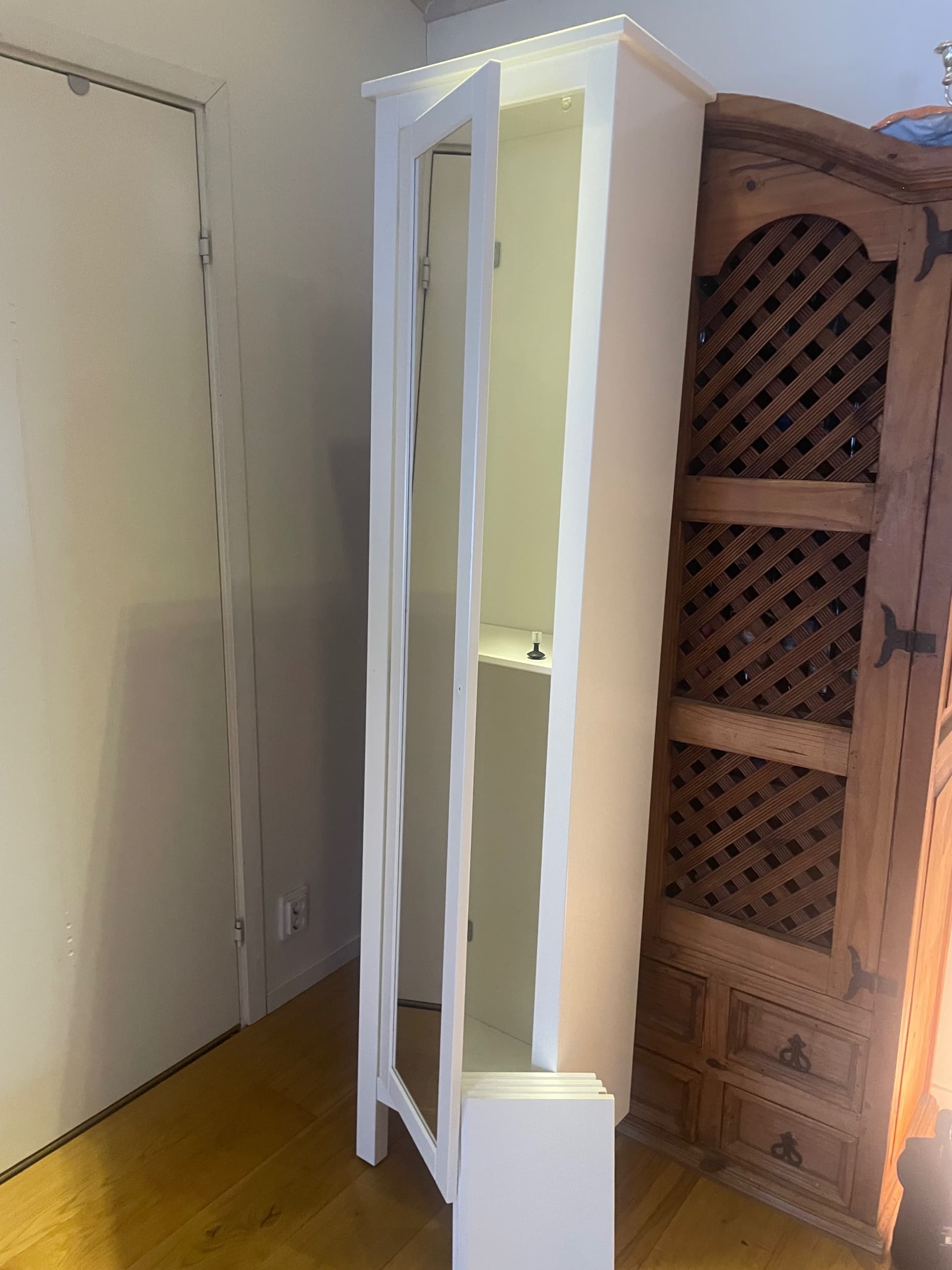 HEMNES high cabinet with mirror door, white, 49x31x200 cm