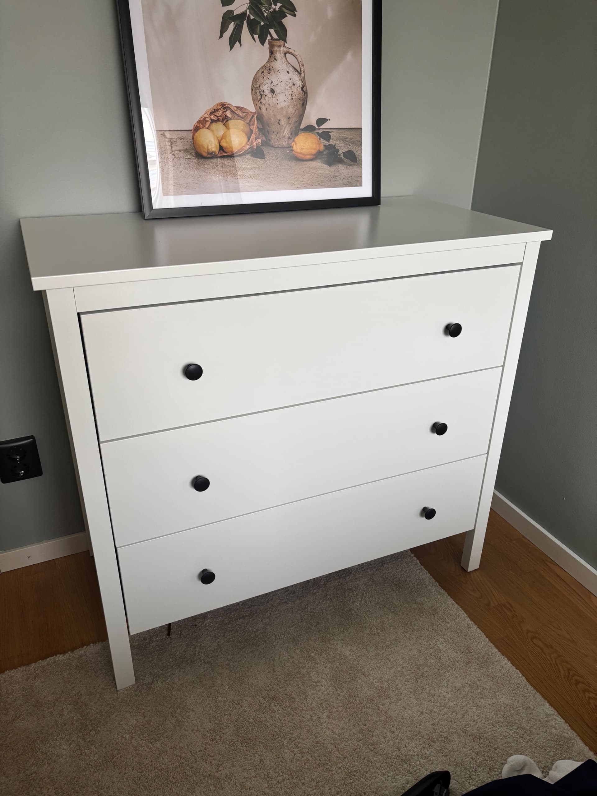 HEMNES Byrå med 3 lådor, vitbets, 108x96 cm