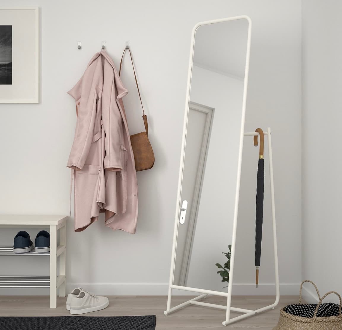 KNAPPER standing mirror, white, 48x160 cm