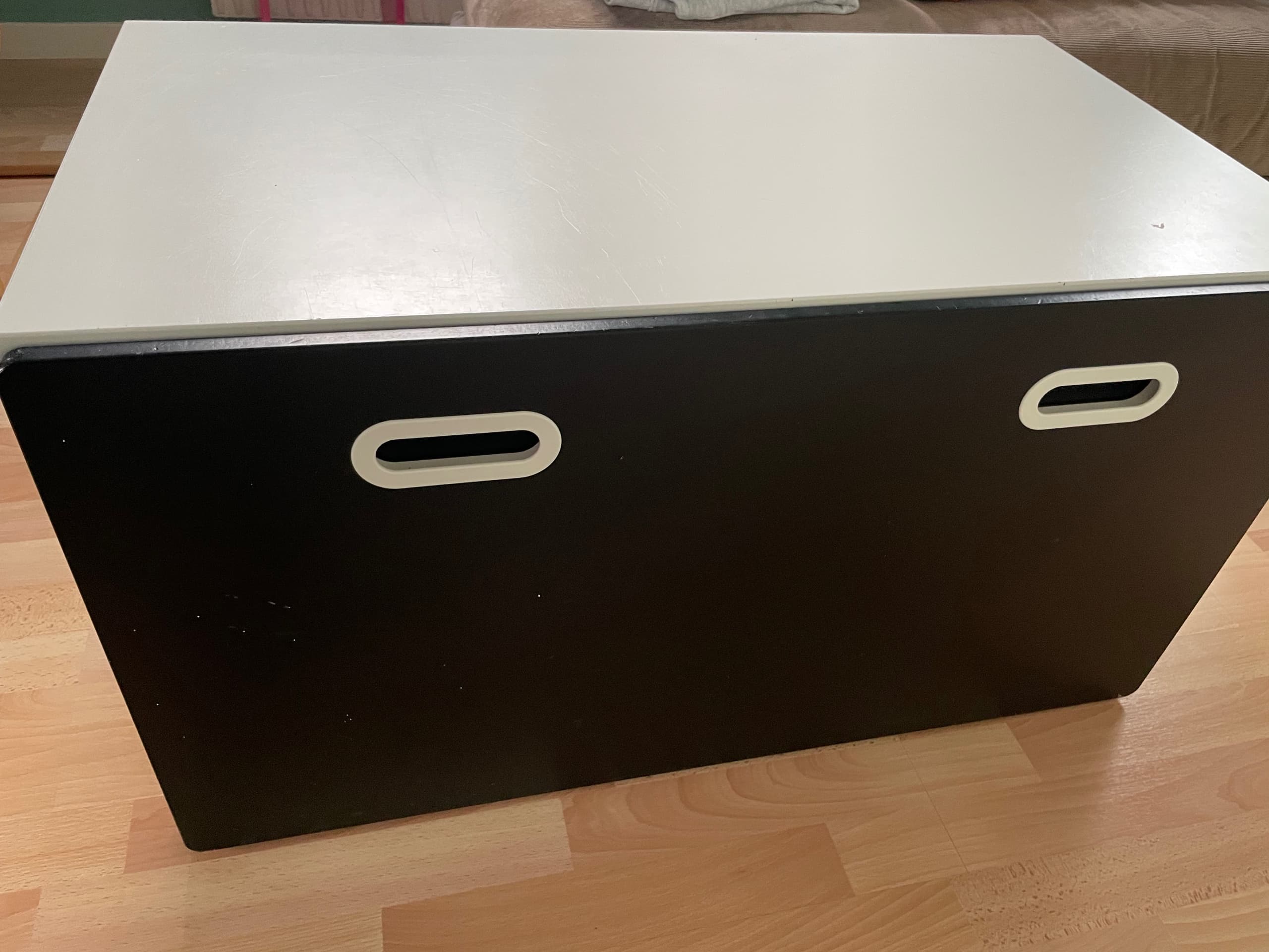 SMÅSTAD bench with toy storage, white/grey, 90x52x48 cm