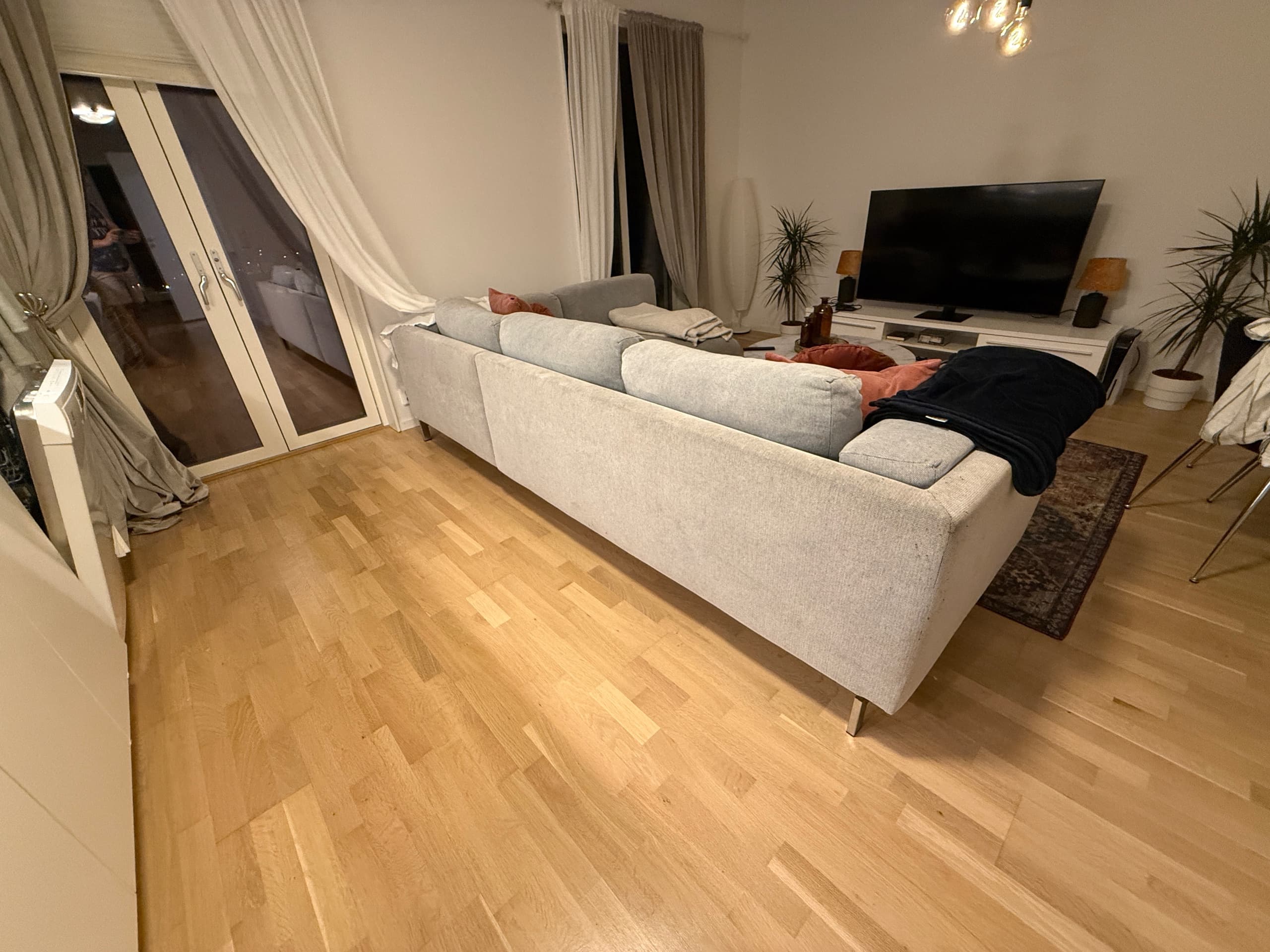 LÅNGARYD 3-seat sofa w chaise longue, left, Lejde/light grey metal