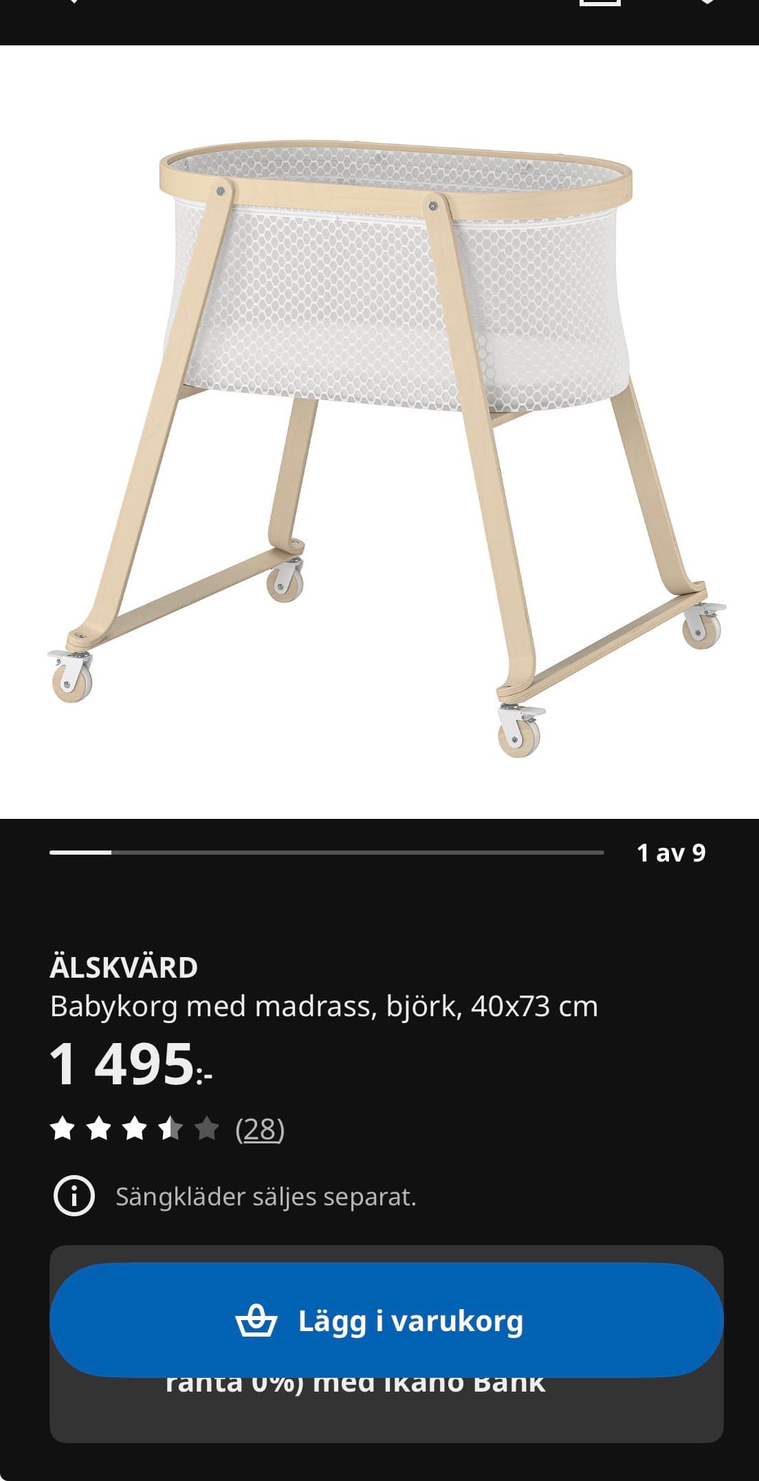 ÄLSKVÄRD bassinet, birch, 40x73 cm
